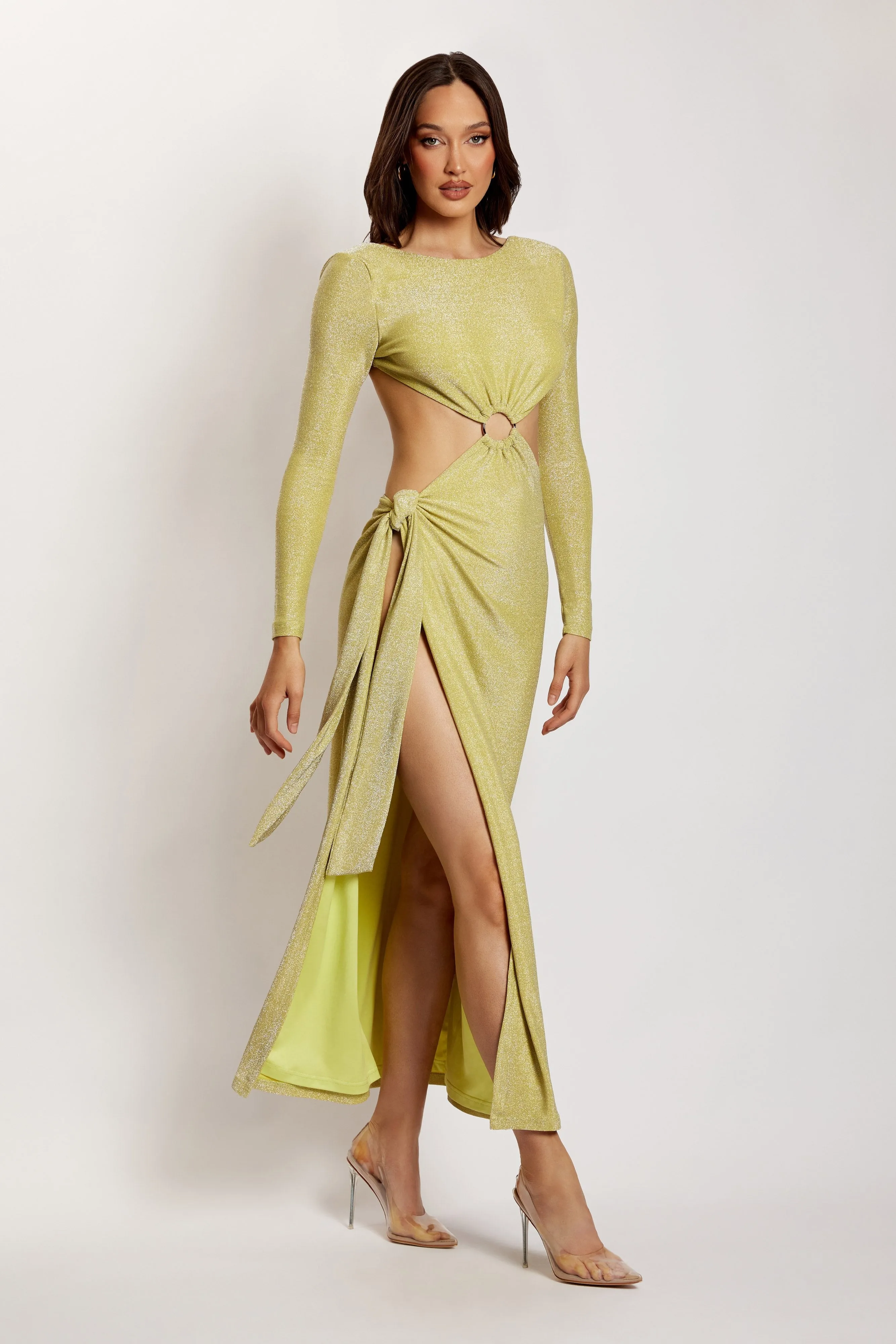 Christina Backless Maxi Wrap Dress - Green Shimmer sold by Meshki product image thumbnail 3