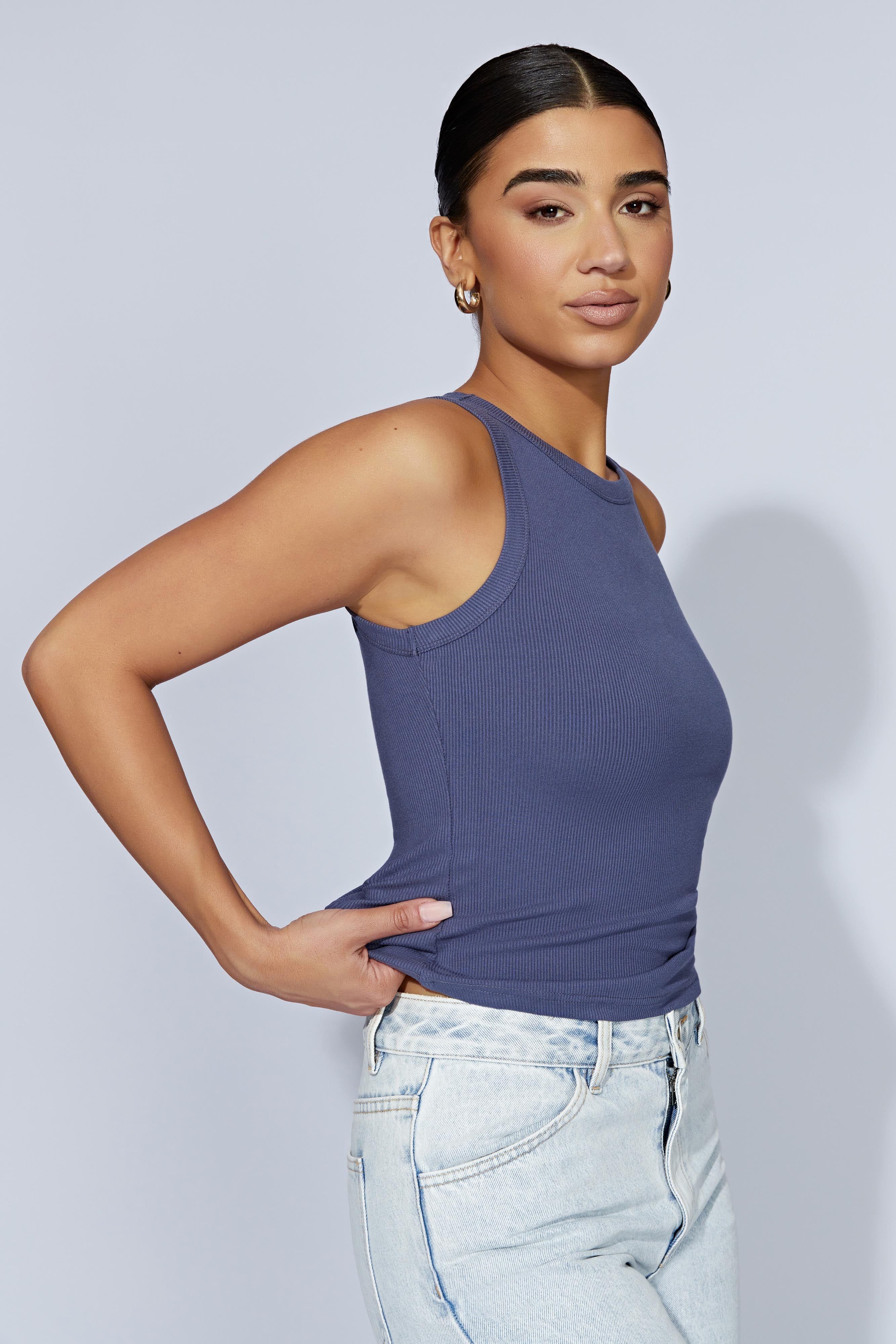 Zanna Ribbed Tank Top - Midnight Navy sold by Meshki product image thumbnail 5
