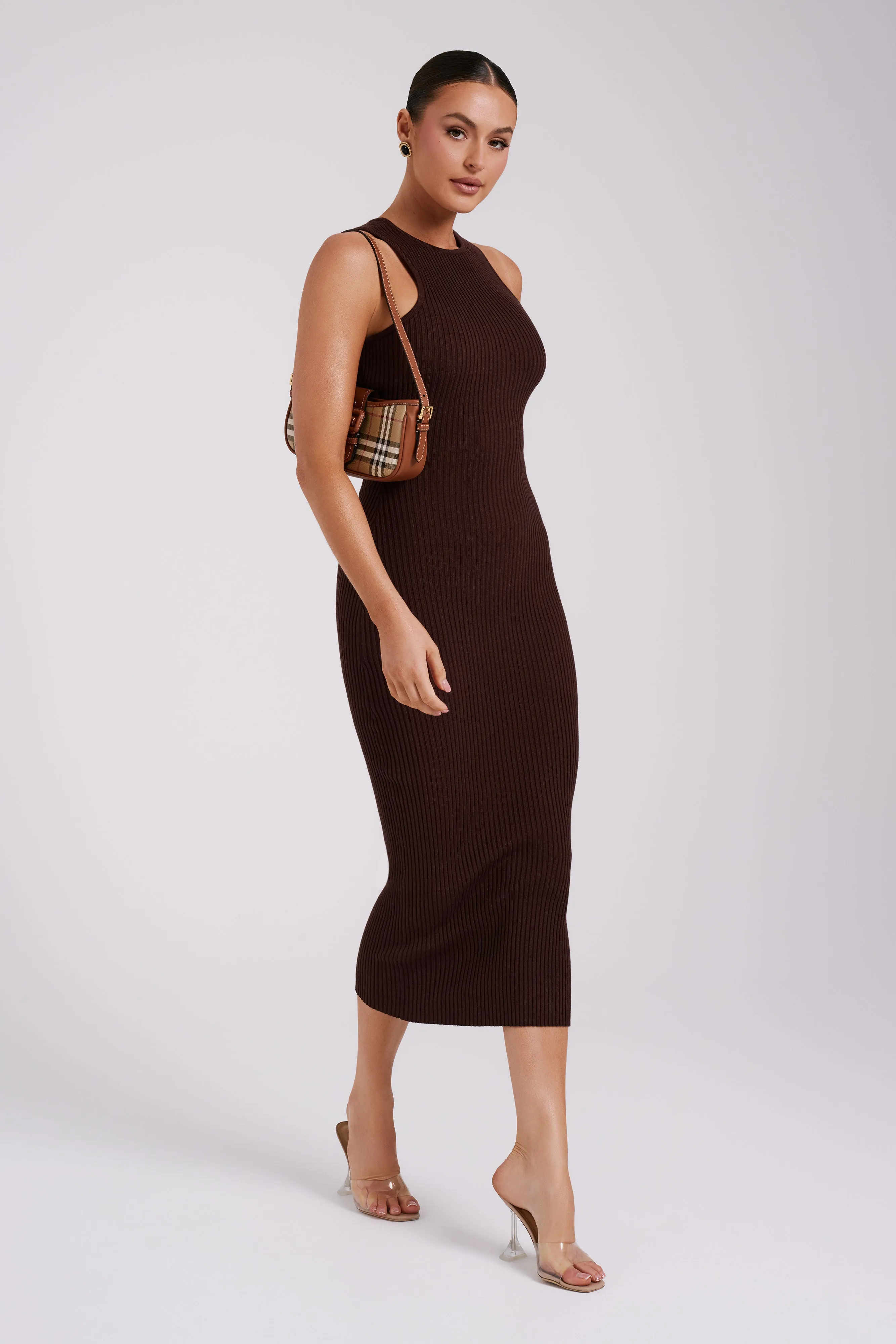 Sienna Knit Midi Dress - Chocolate sold by Meshki product image thumbnail 4