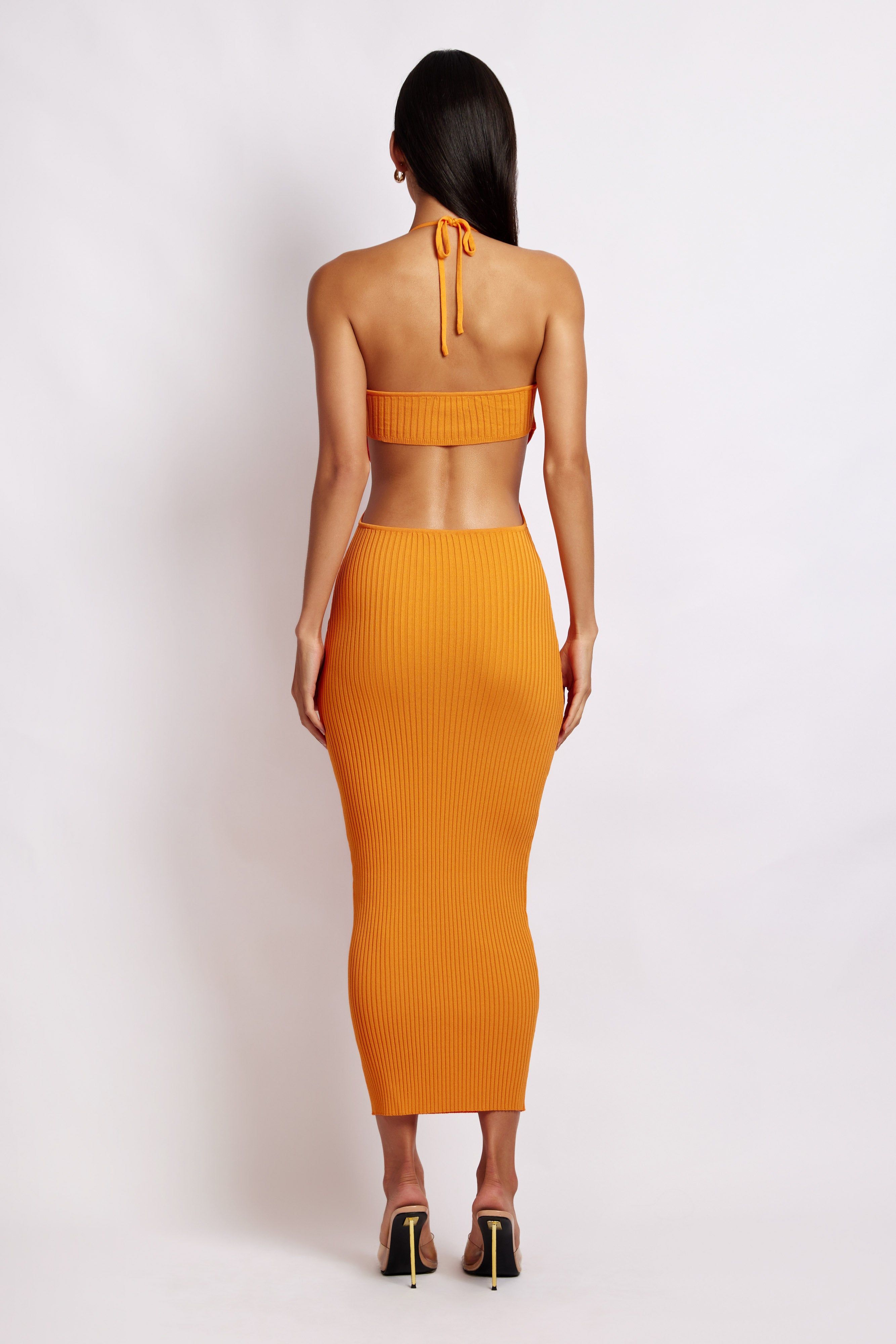Morgan Halter Knit Midi Dress - Tangerine sold by Meshki product image thumbnail 2