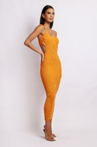 Morgan Halter Knit Midi Dress - Tangerine sold by Meshki