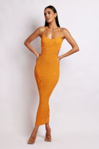 Morgan Halter Knit Midi Dress - Tangerine sold by Meshki