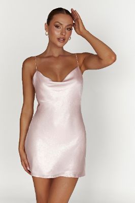 Rhea Cowl Mini Dress - Blush Pink sold by Meshki