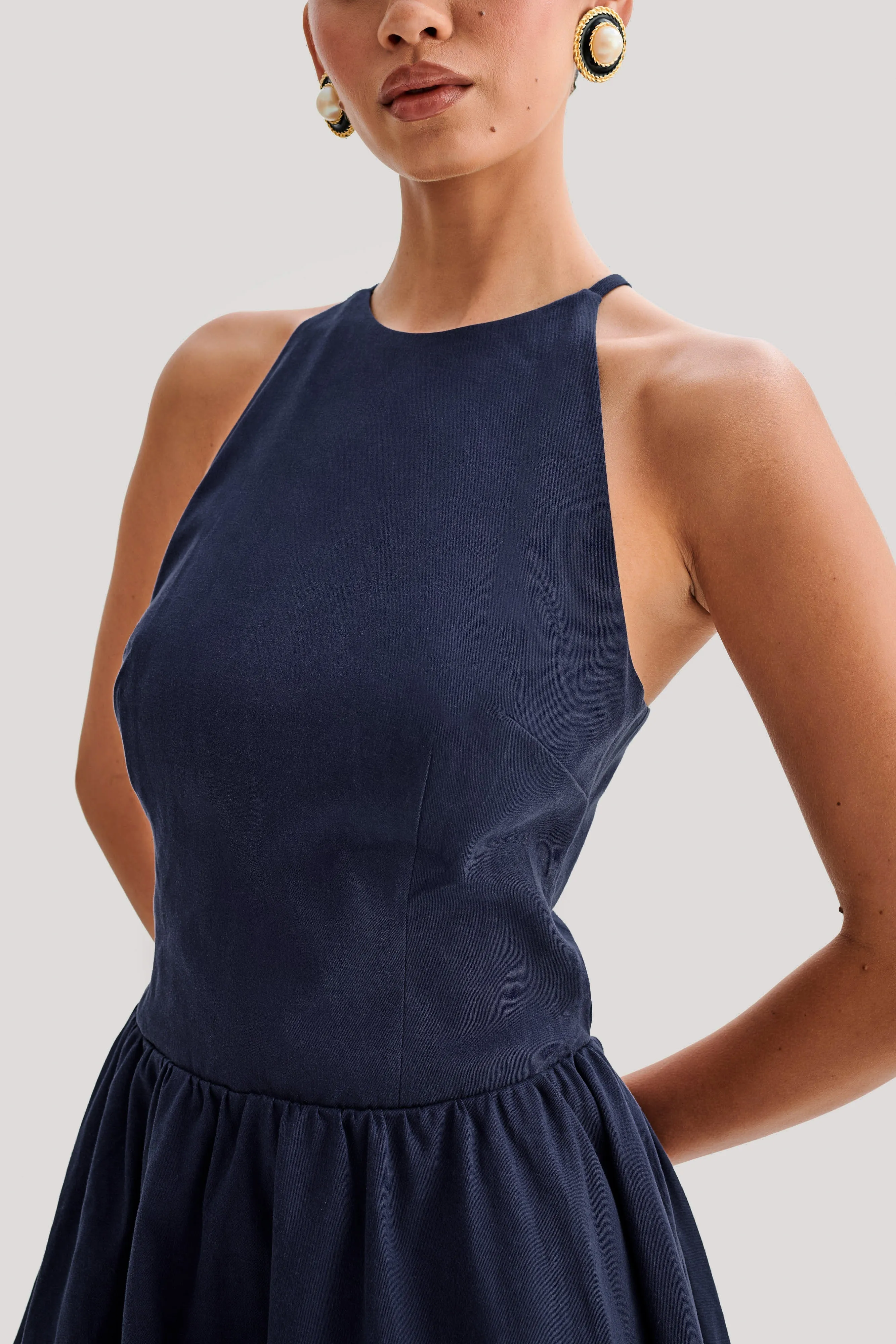 Carolina Cotton Halter Mini Dress - Navy sold by Meshki product image thumbnail 3