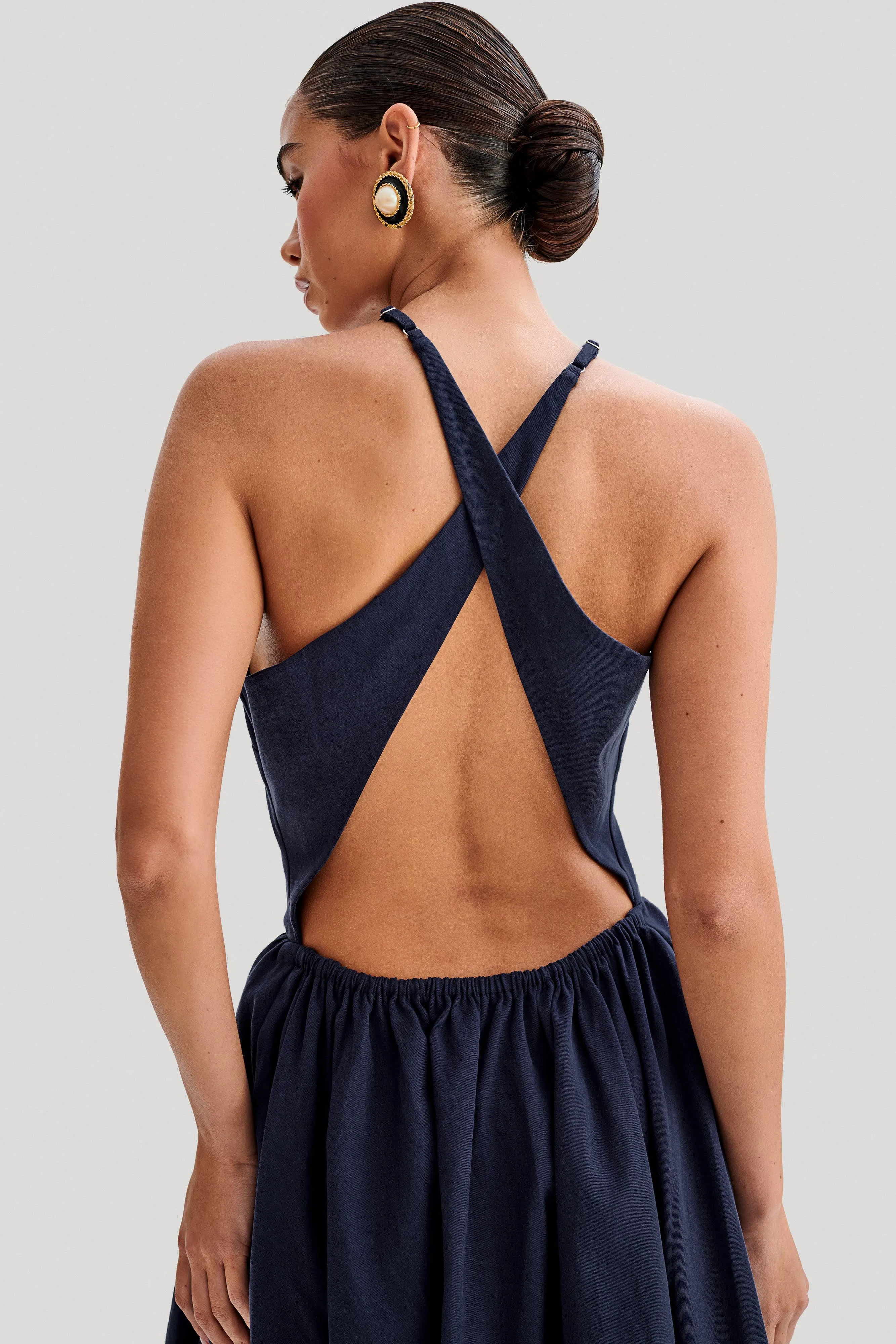 Carolina Cotton Halter Mini Dress - Navy sold by Meshki product image thumbnail 4