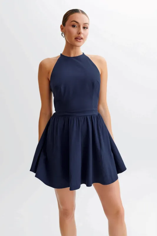 Carolina Cotton Halter Mini Dress - Navy sold by Meshki
