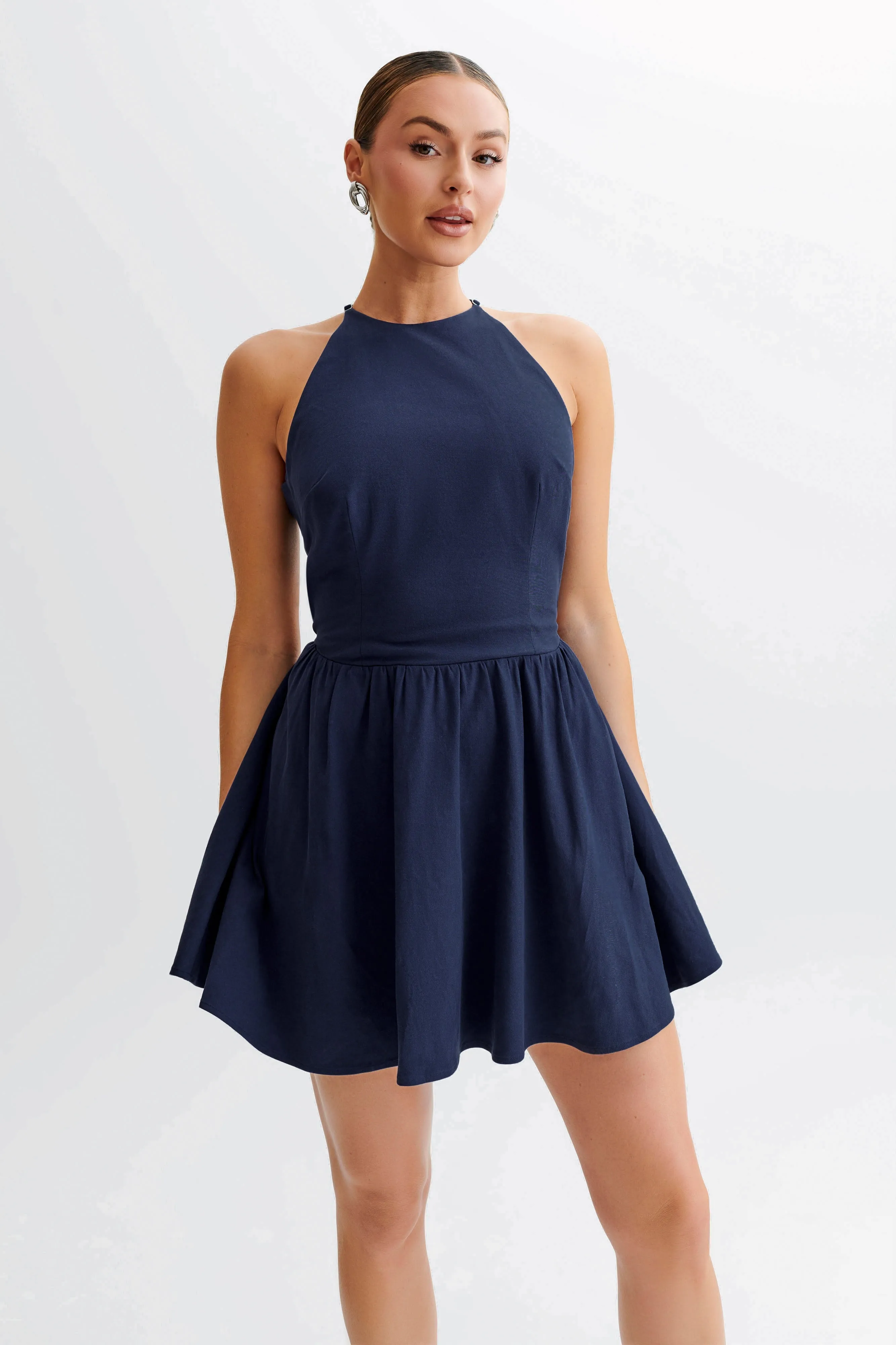 Carolina Cotton Halter Mini Dress - Navy sold by Meshki