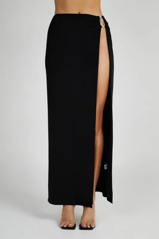 Suri Slinky Maxi Skirt With Gold Hardware - Black sold by Meshki