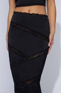 Monet Spliced Lace Midi Skirt - Black sold by Meshki