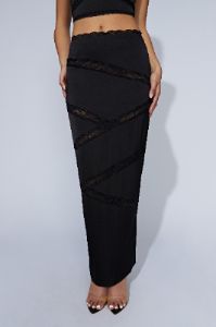 Monet Spliced Lace Midi Skirt - Black sold by Meshki