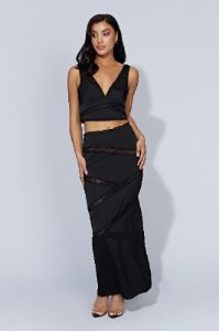 Monet Spliced Lace Midi Skirt - Black sold by Meshki