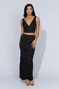 Monet Spliced Lace Midi Skirt - Black sold by Meshki