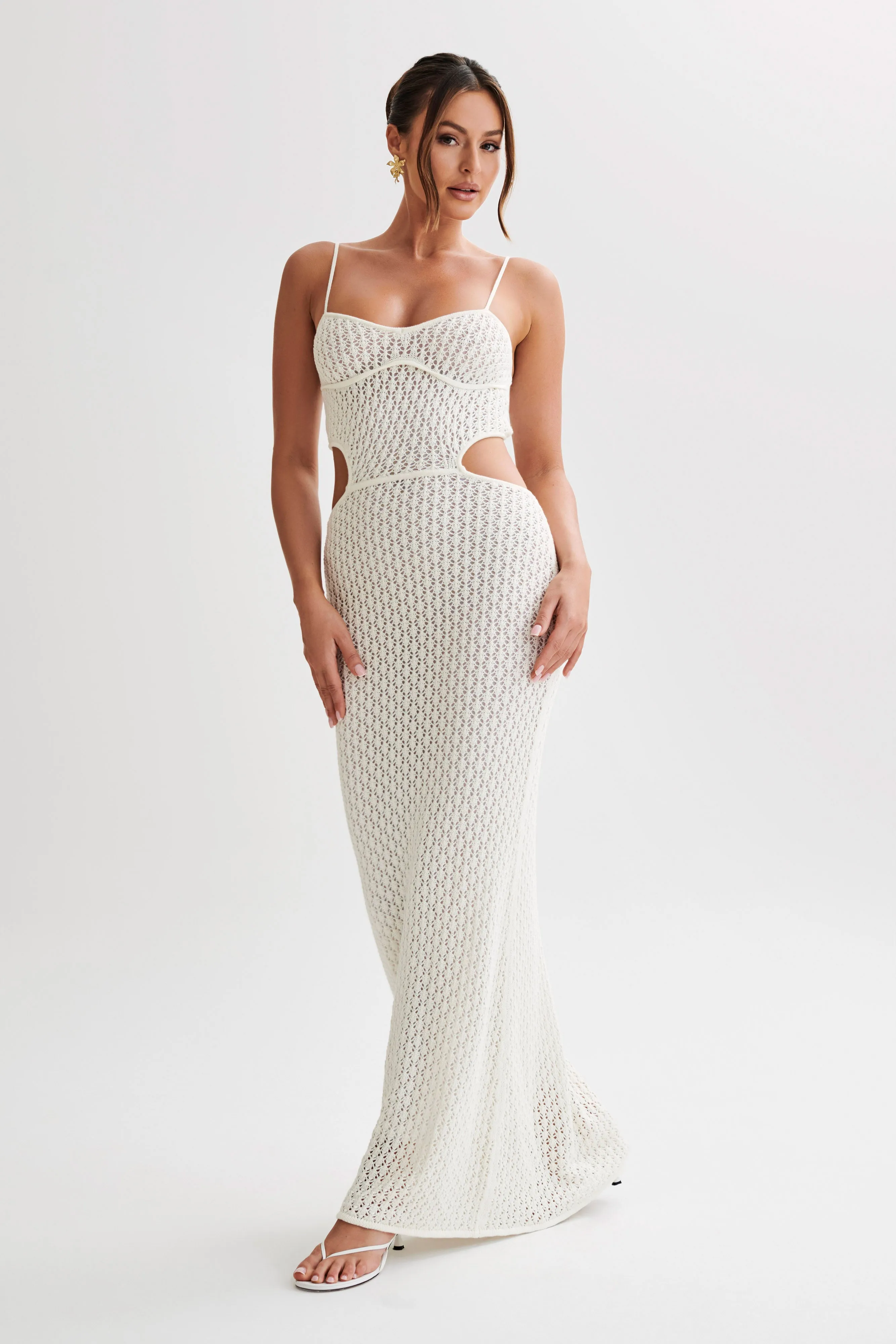 Nerida Knit Cut Out Maxi Dress - Ivory | Parallel