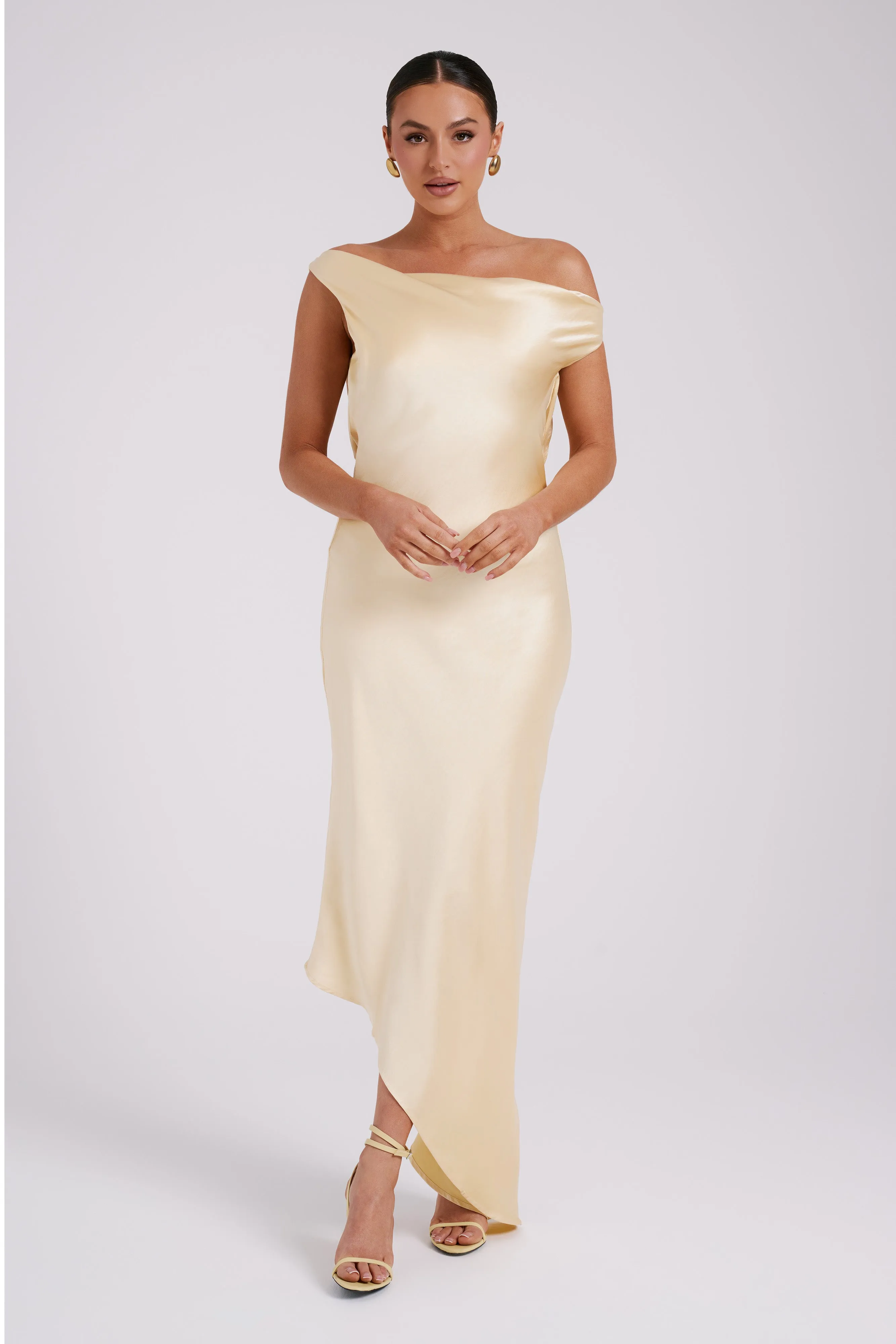 Yvette Slip Maxi Dress With Asymmetrical Hem - Butter sold by Meshki product image thumbnail 5
