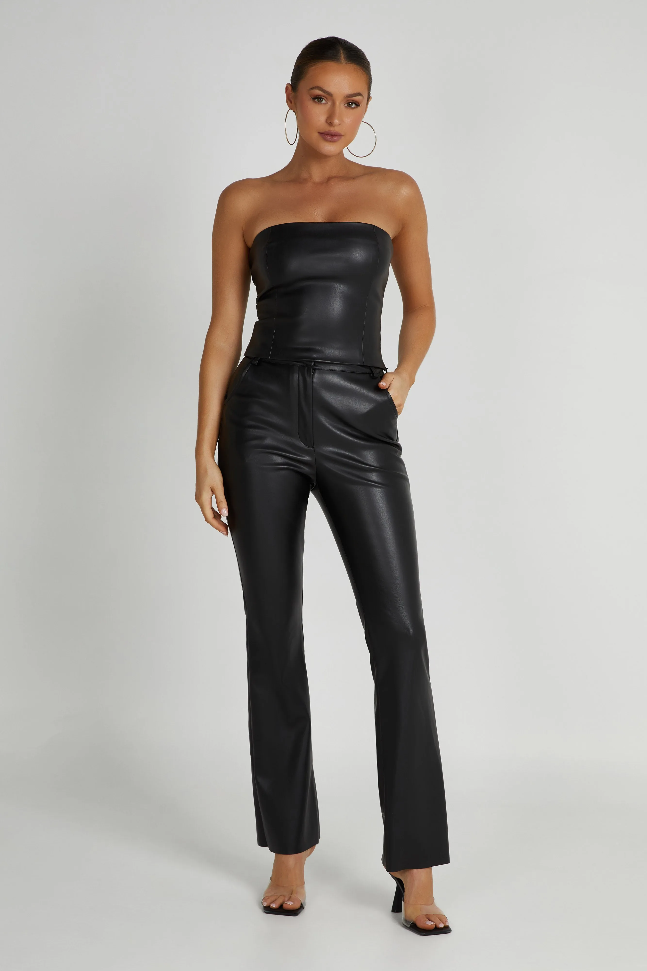 Pamela Faux Leather Strapless Crop Top - Black sold by Meshki product image thumbnail 3