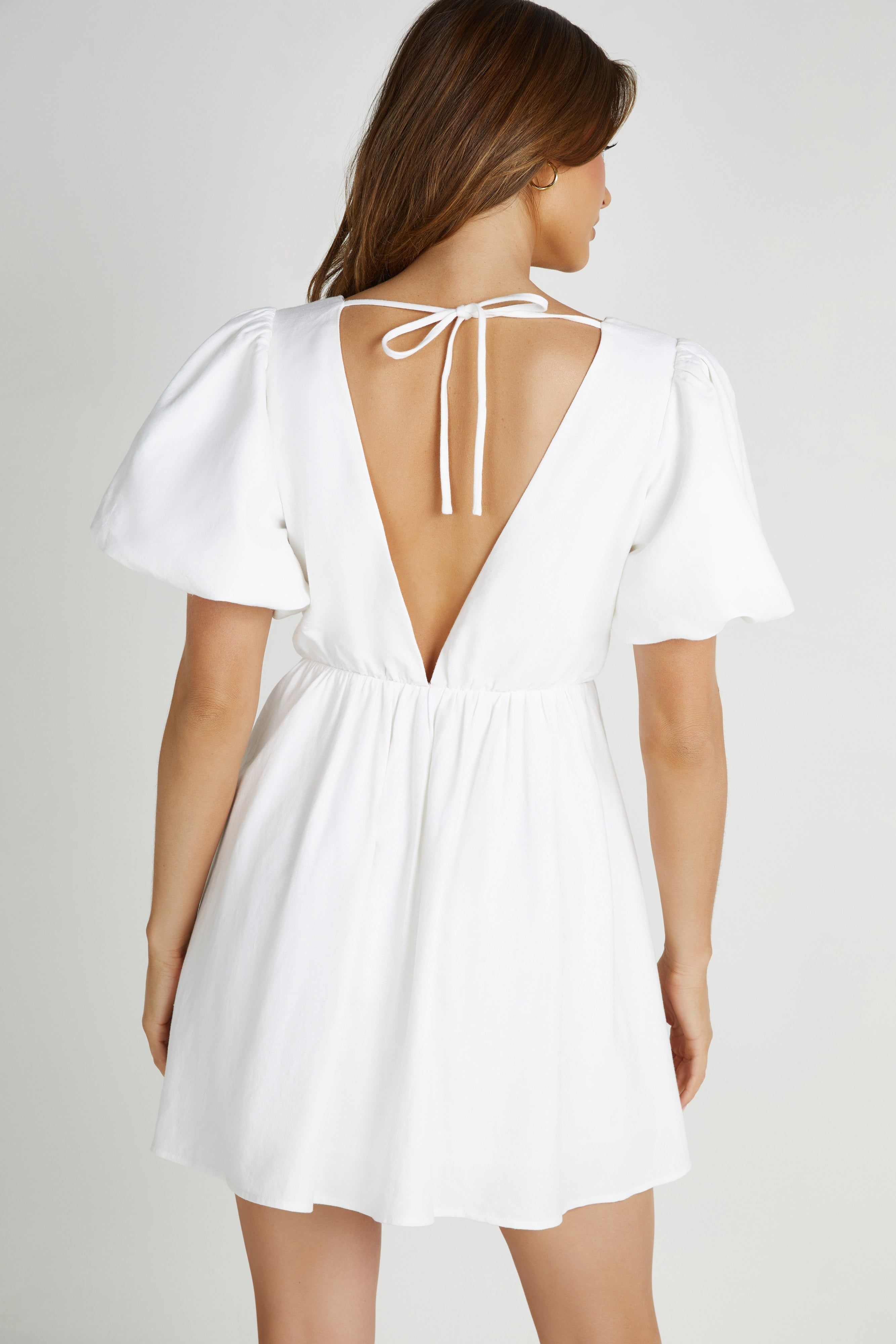 Myrah Puff Sleeve Linen Mini Dress - White sold by Meshki product image thumbnail 2