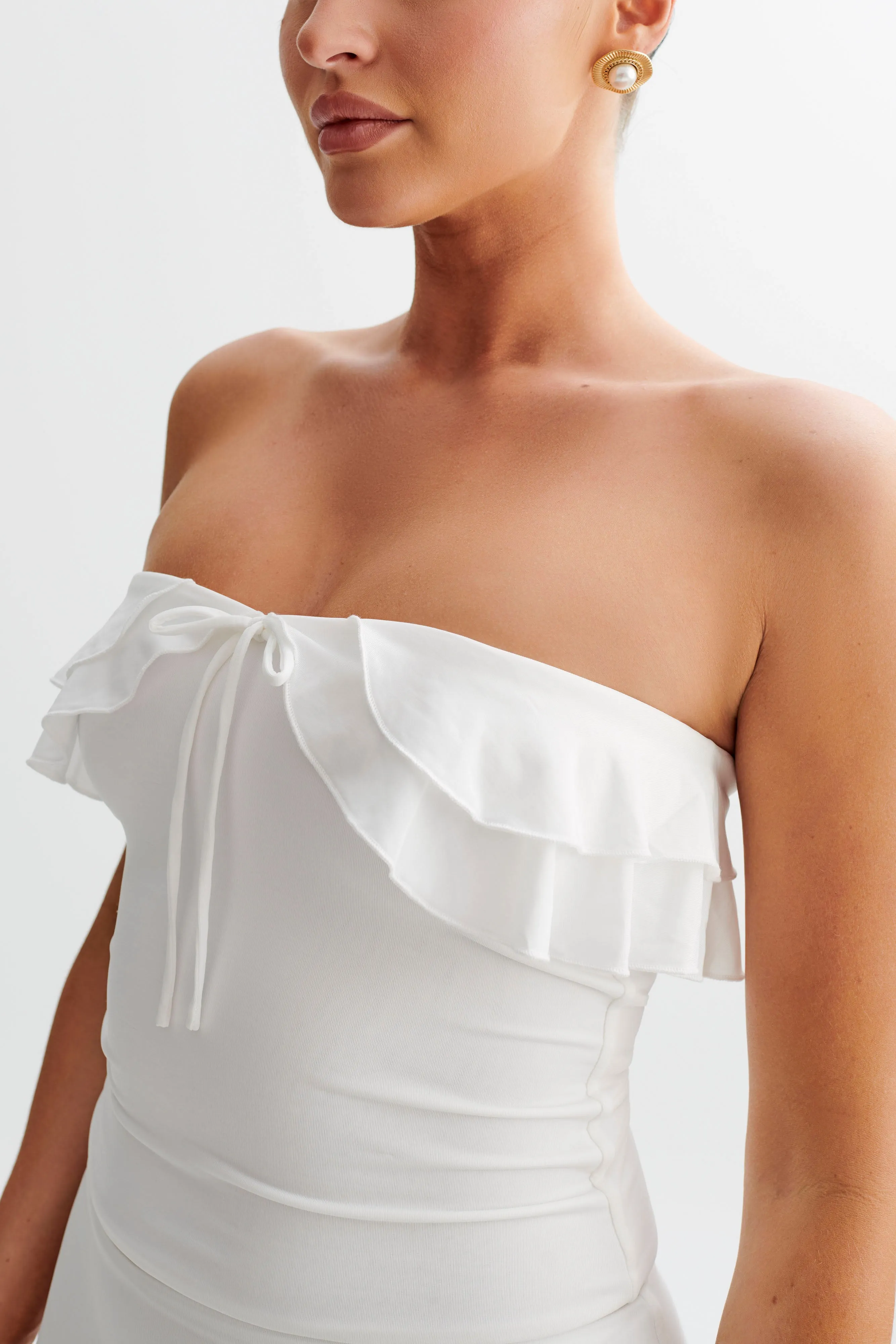 Bea Strapless Slinky Ruffle Top - White sold by Meshki product image thumbnail 3