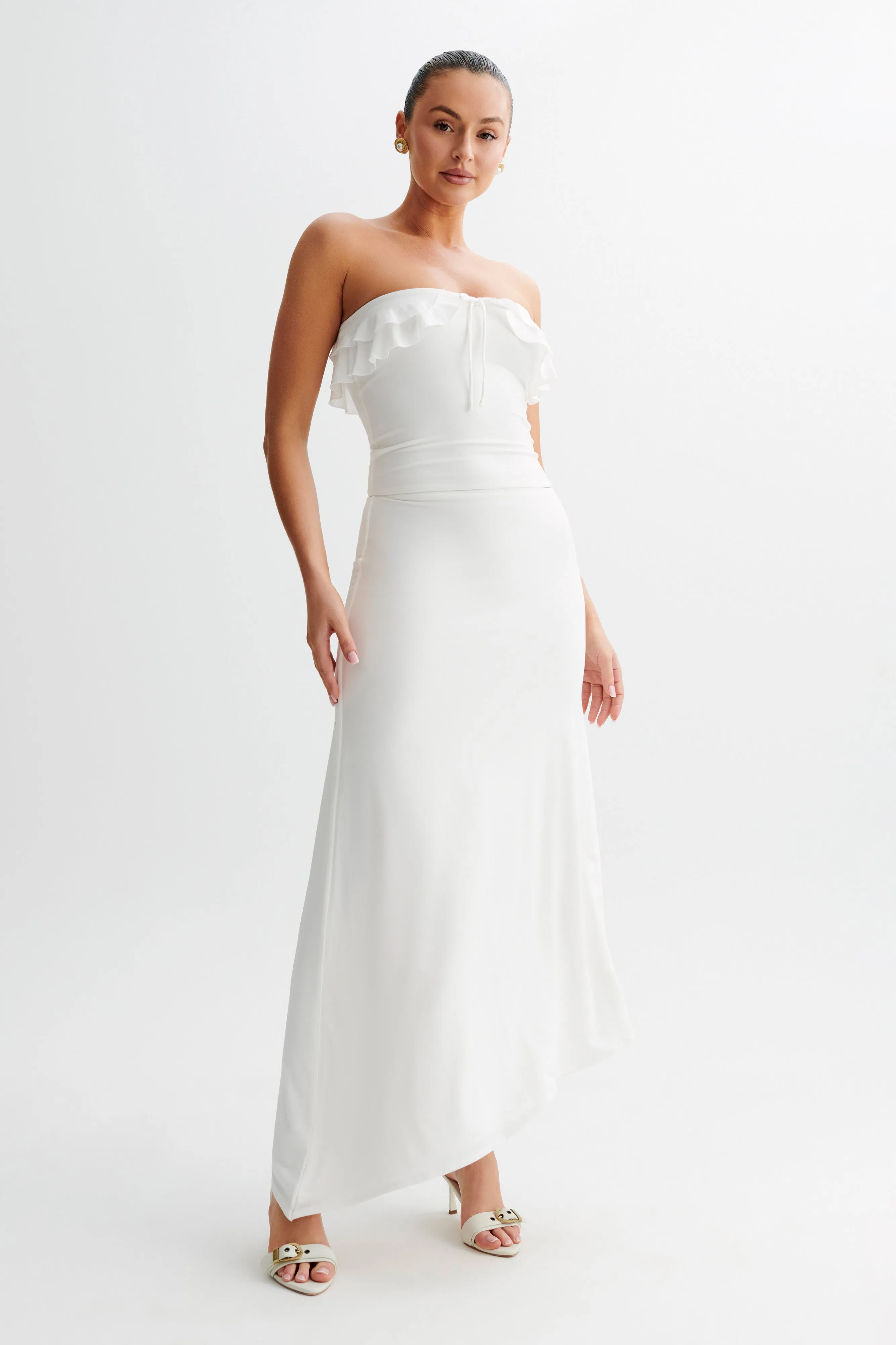 Bea Strapless Slinky Ruffle Top - White sold by Meshki product image thumbnail 4