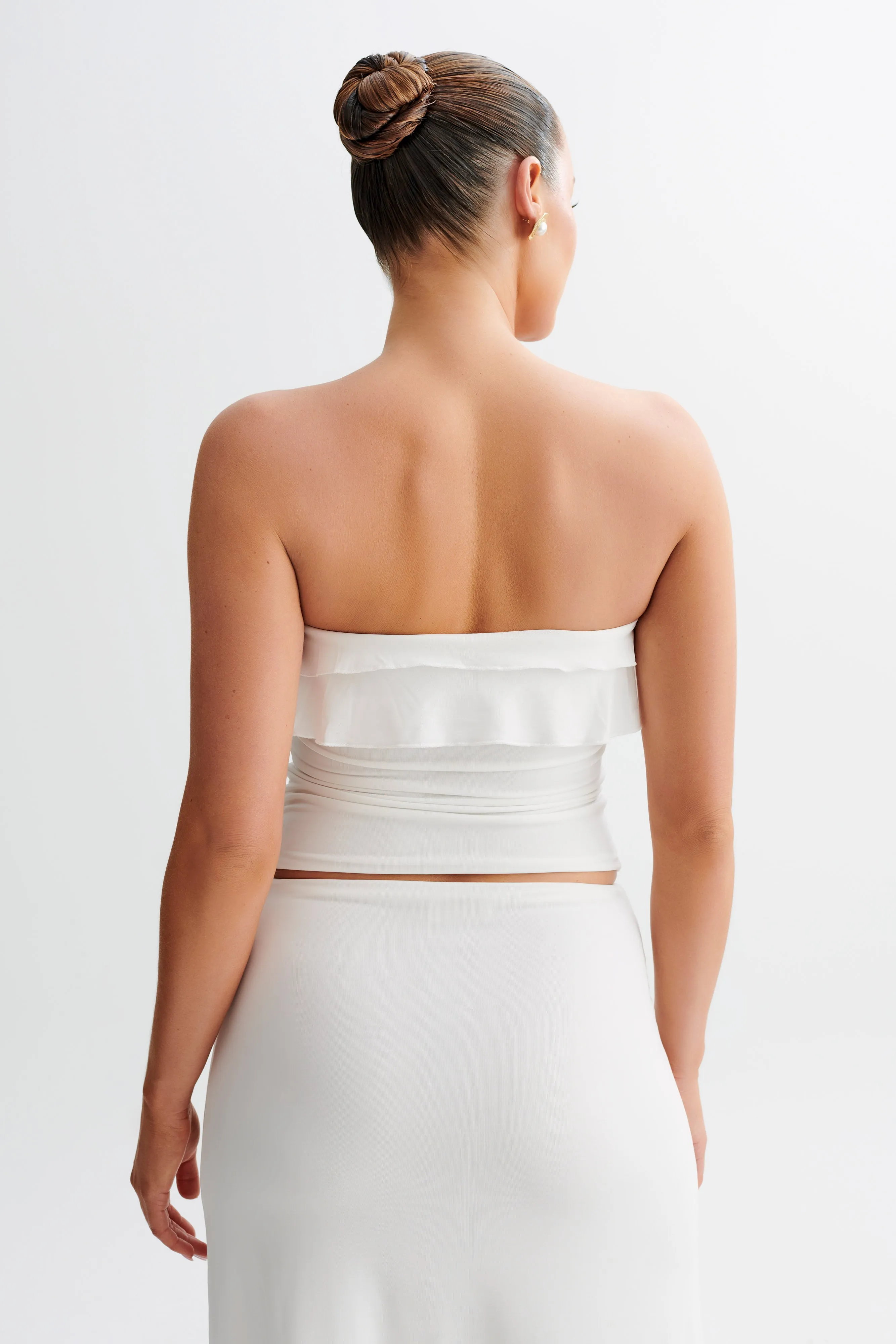 Bea Strapless Slinky Ruffle Top - White sold by Meshki product image thumbnail 2