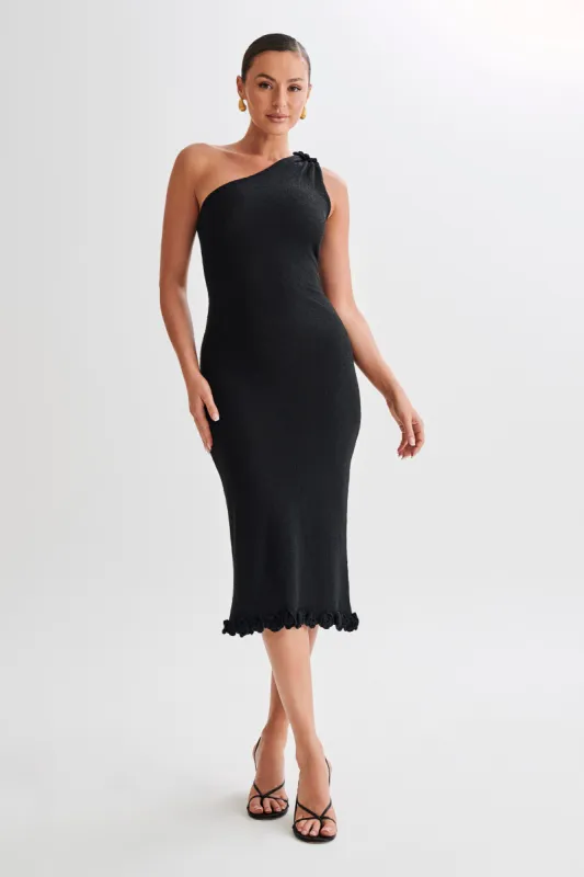 Clementine One Shoulder Knit Midi Dress - Black sold by Meshki