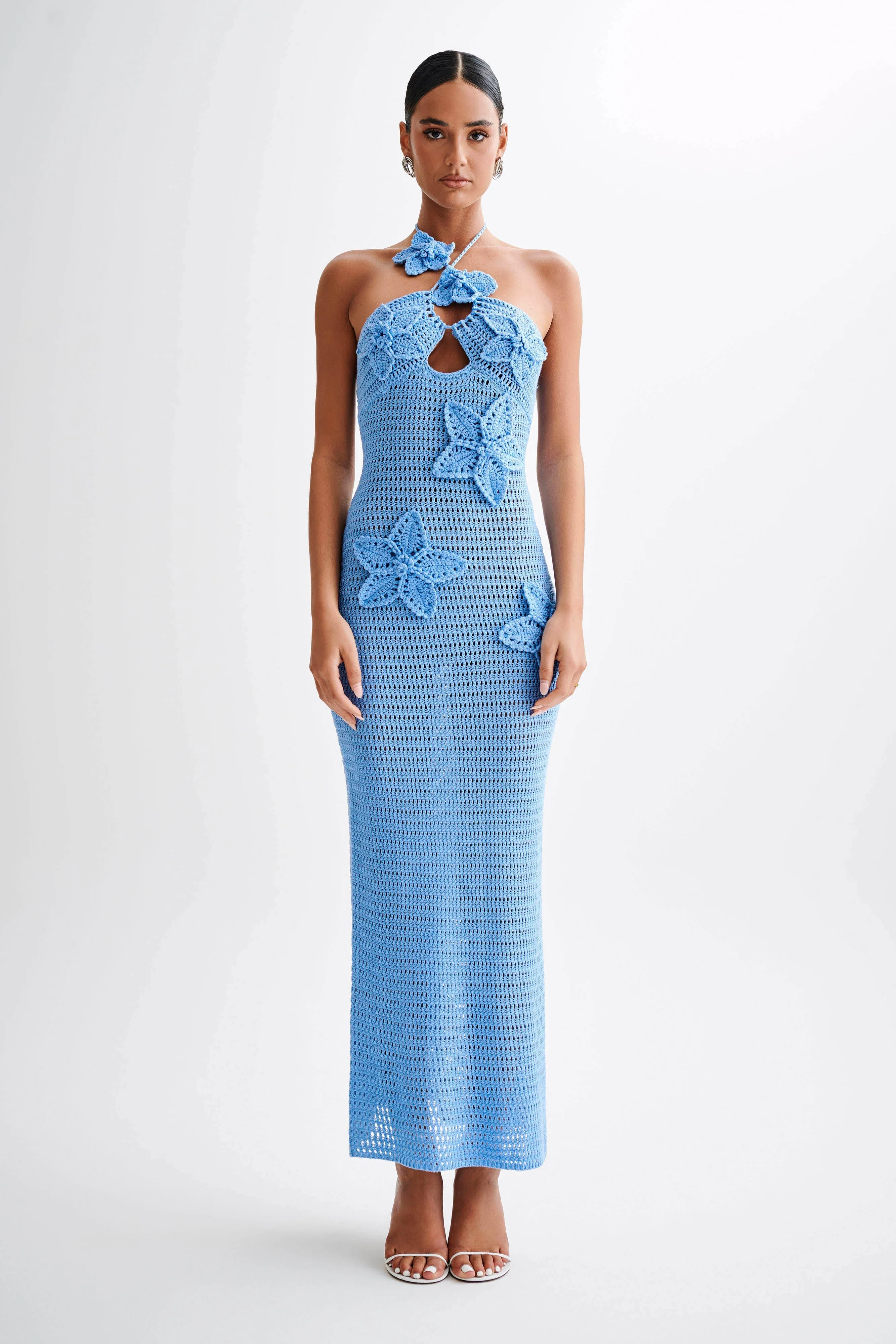Kyla Floral Crochet Maxi Dress - Cornflower Blue sold by Meshki product image thumbnail 2