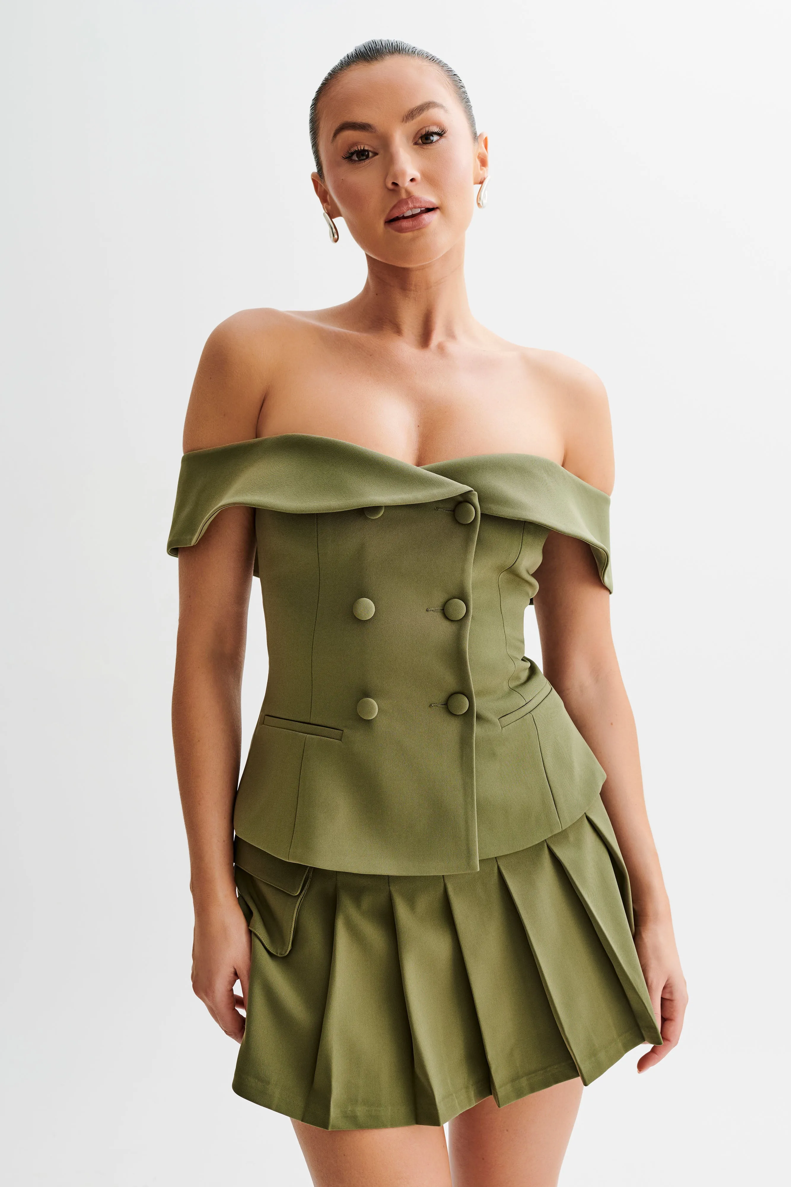 Krista Strapless Suiting Top - Military Olive sold by Meshki