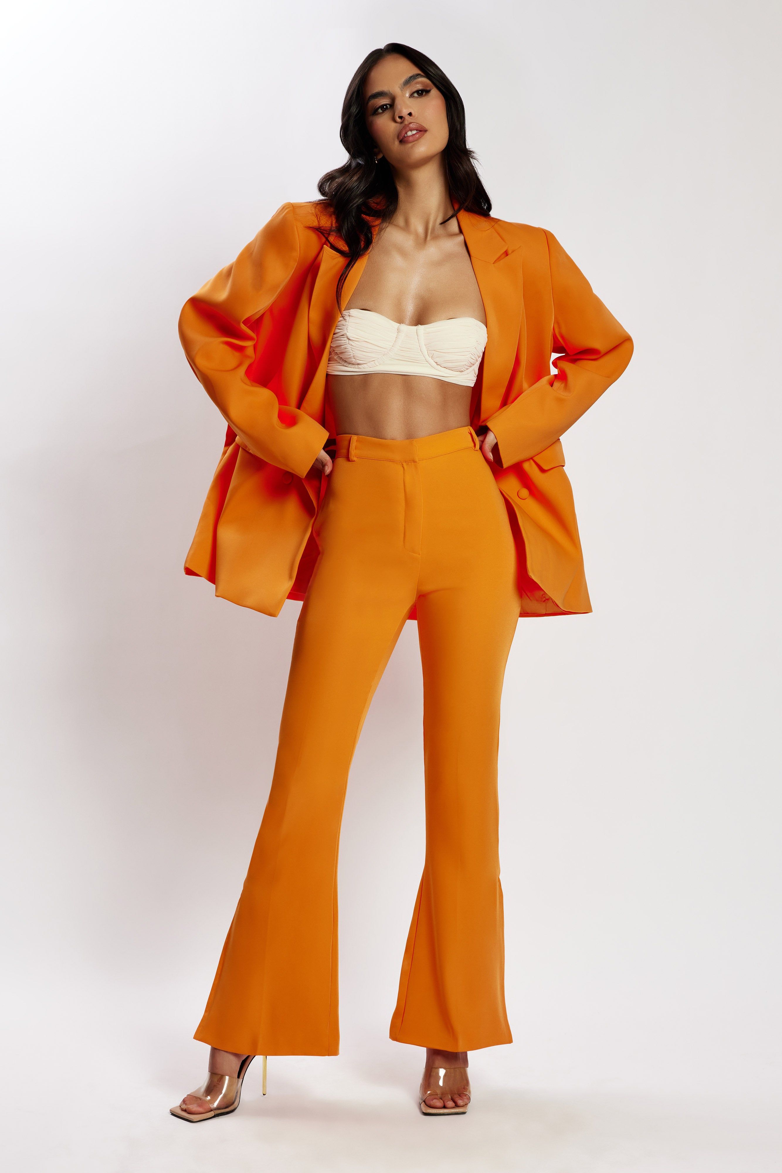 Arabella Flared Split Side Pants - Tangerine sold by Meshki product image thumbnail 4