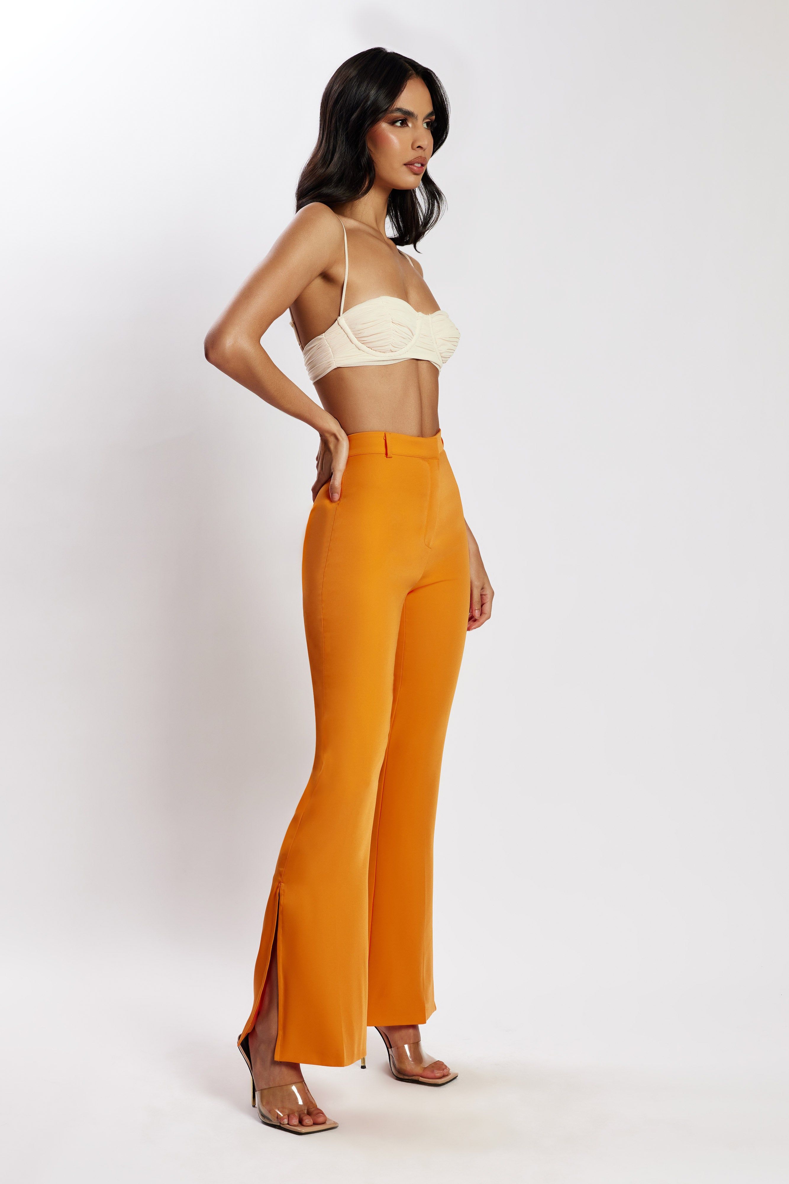 Arabella Flared Split Side Pants - Tangerine sold by Meshki