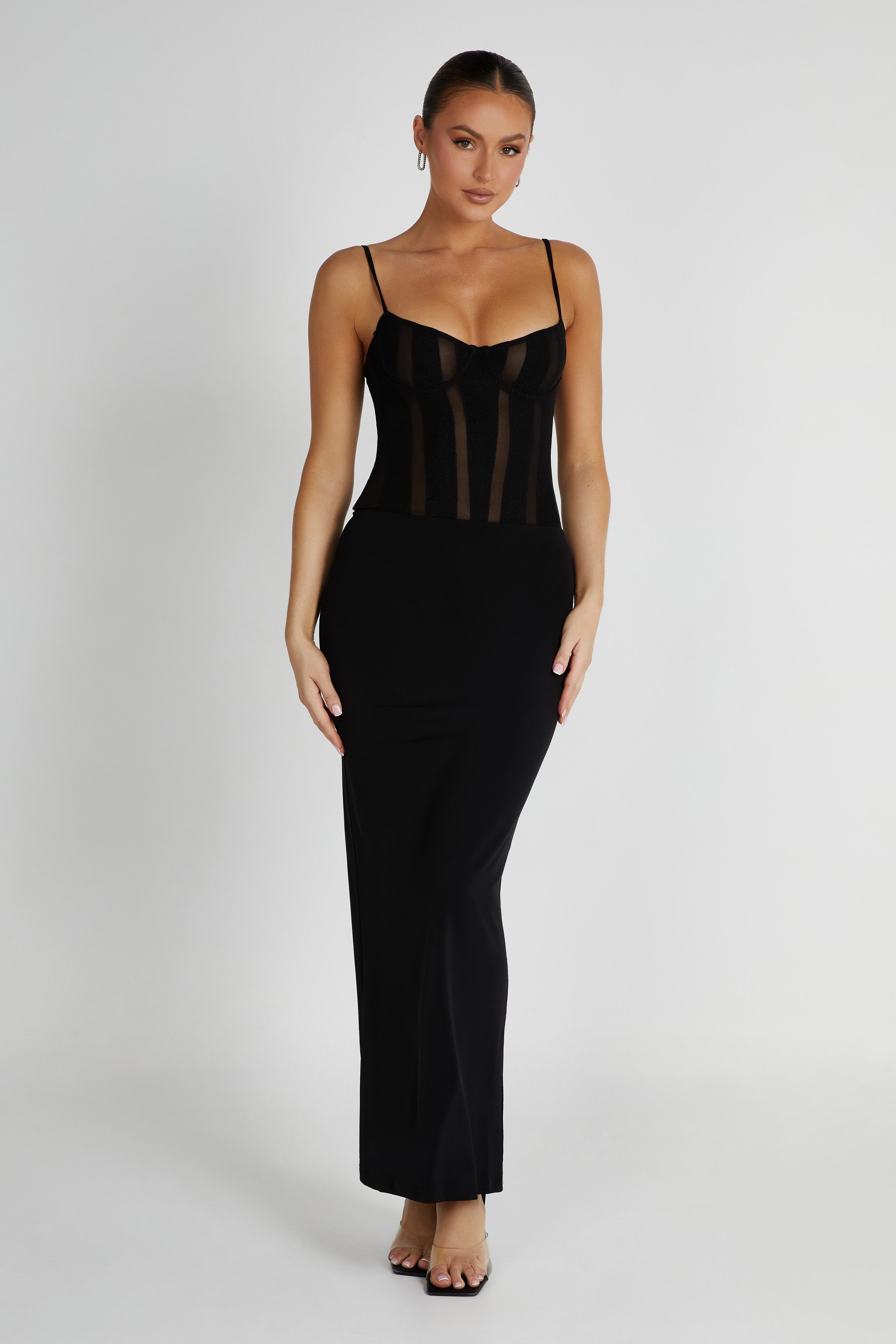 Priya Panelled Maxi Dress - Black sold by Meshki