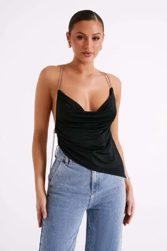 Elle Cowl Jersey Chain Top - Black sold by Meshki