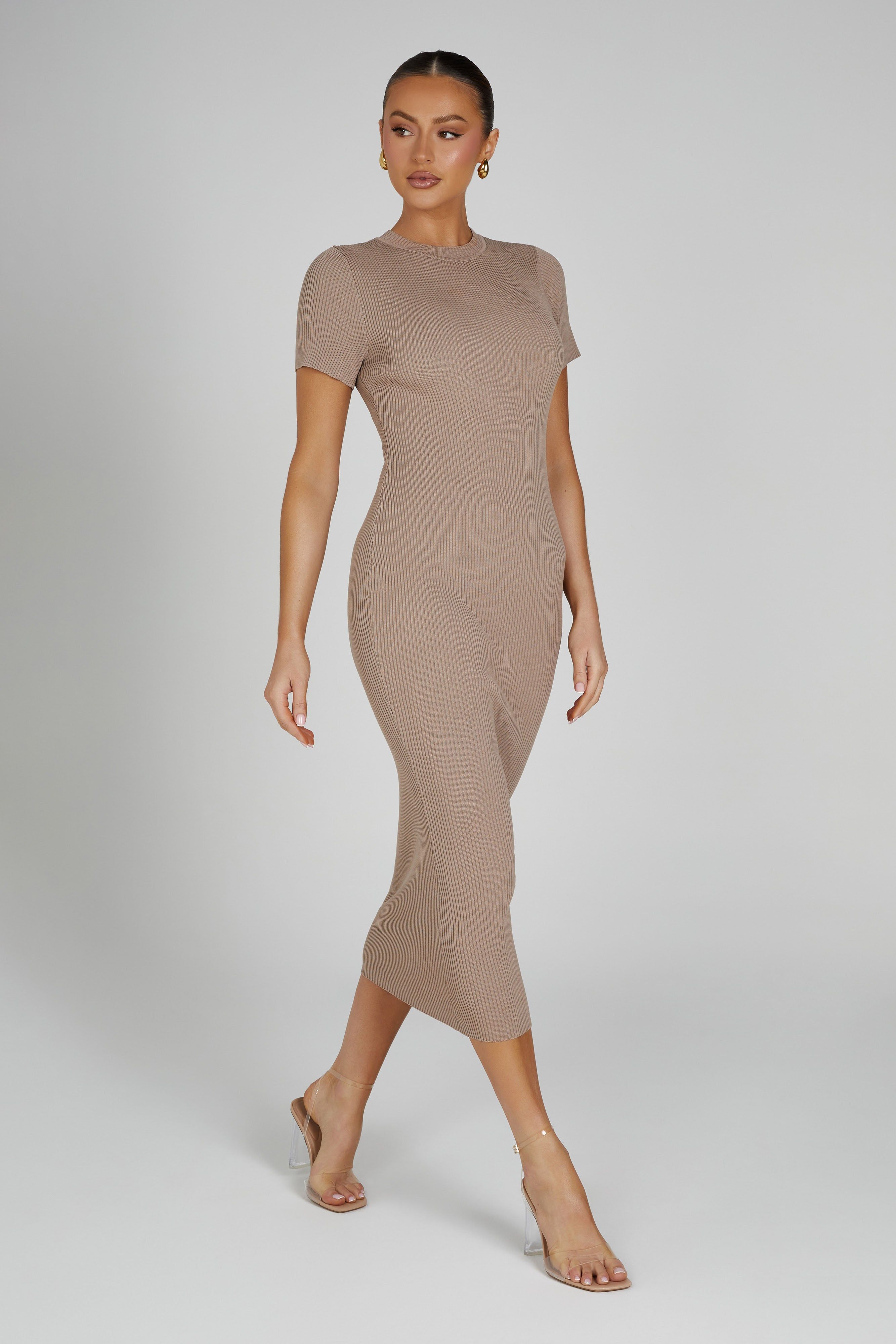 Sonia Short Sleeve Knit Midi Dress - Taupe sold by Meshki product image thumbnail 5