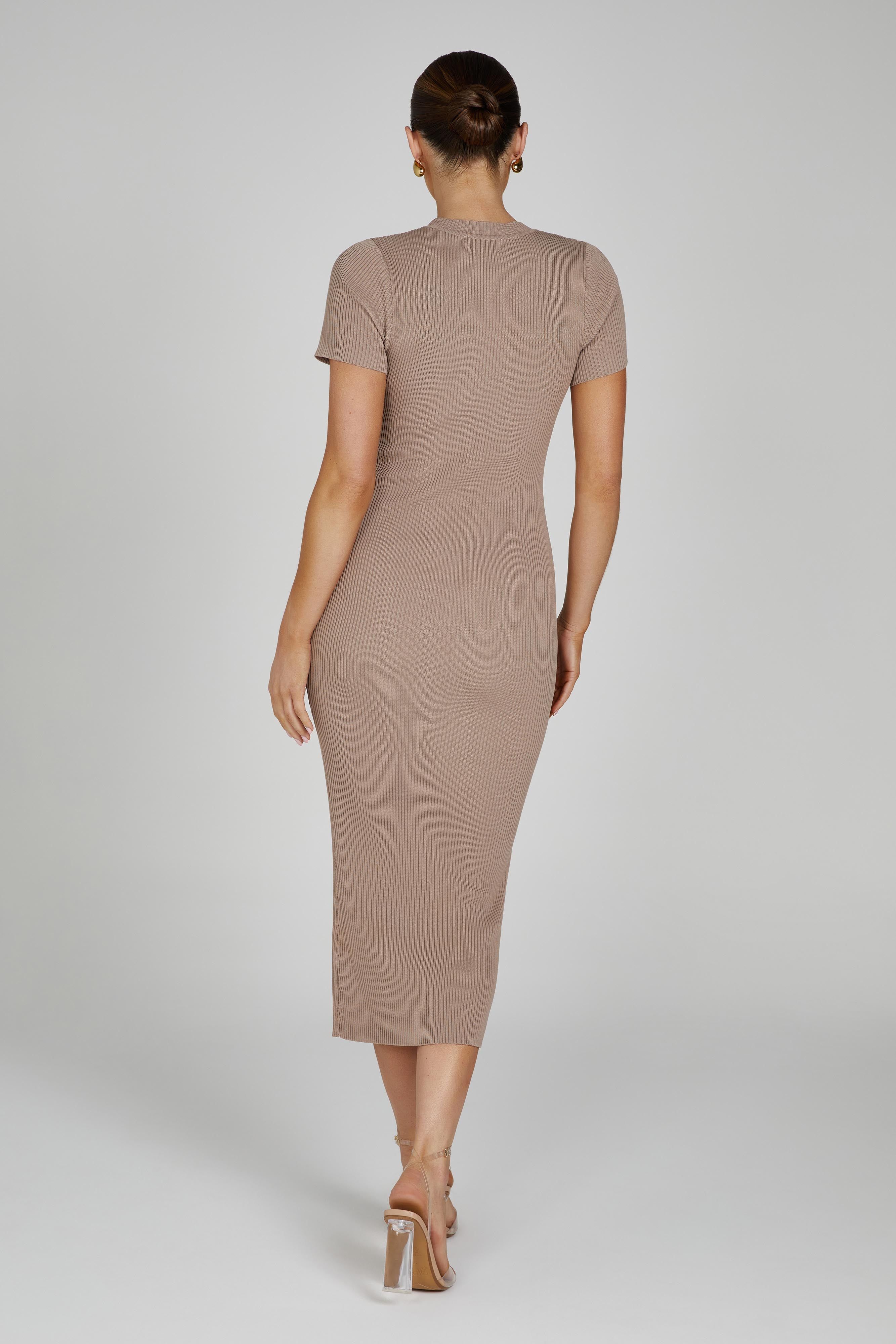 Sonia Short Sleeve Knit Midi Dress - Taupe sold by Meshki product image thumbnail 2