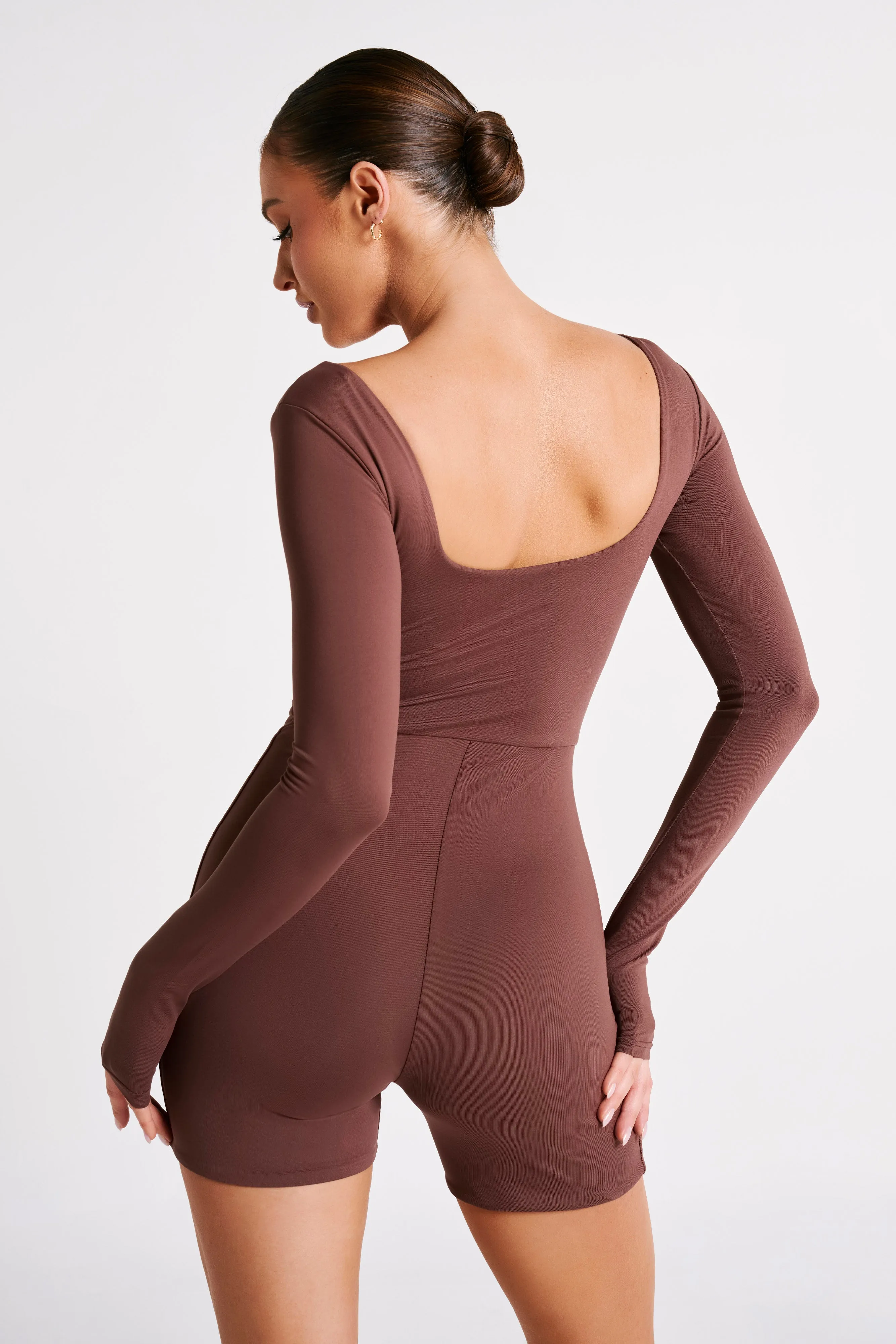 Oakley Recycled Nylon Long Sleeve Playsuit - Mocha sold by Meshki product image thumbnail 2