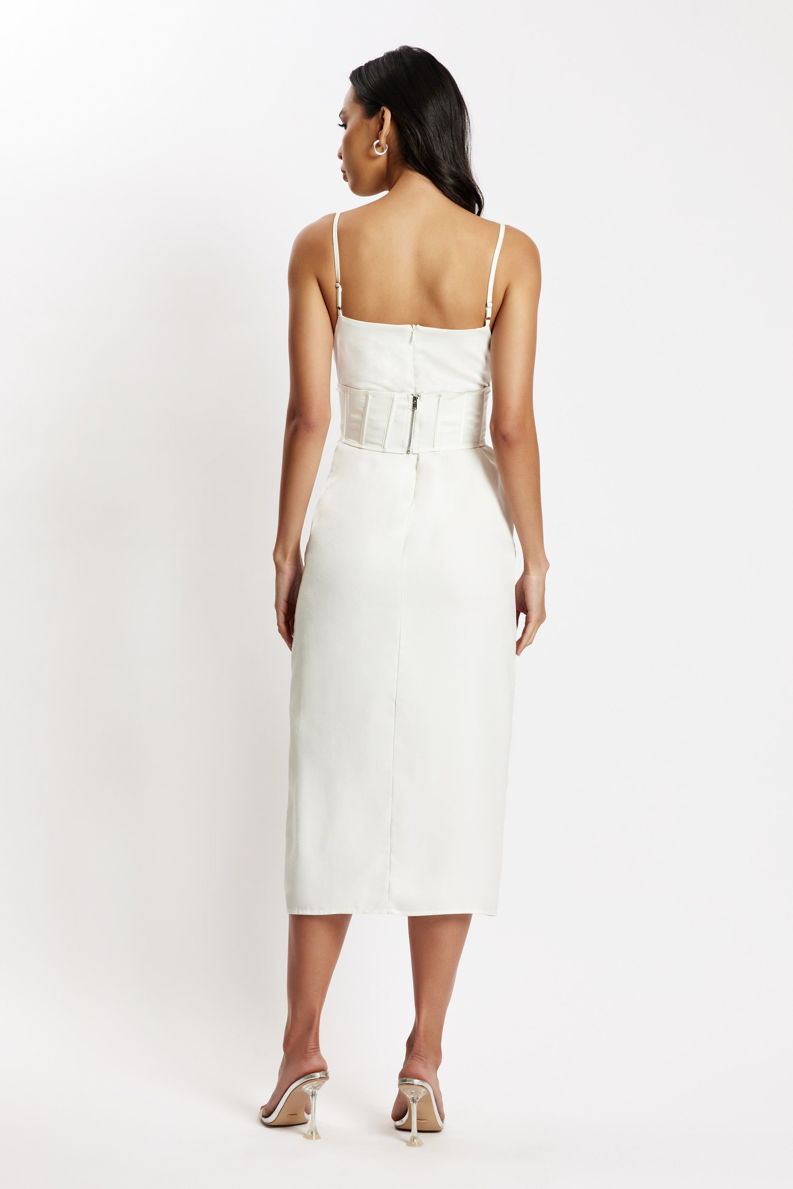 Lucy Cowl Midi Dress With Corset - White sold by Meshki product image thumbnail 3