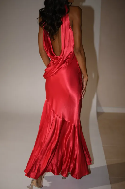 Ellison Satin Cowl Gown - Red sold by Meshki