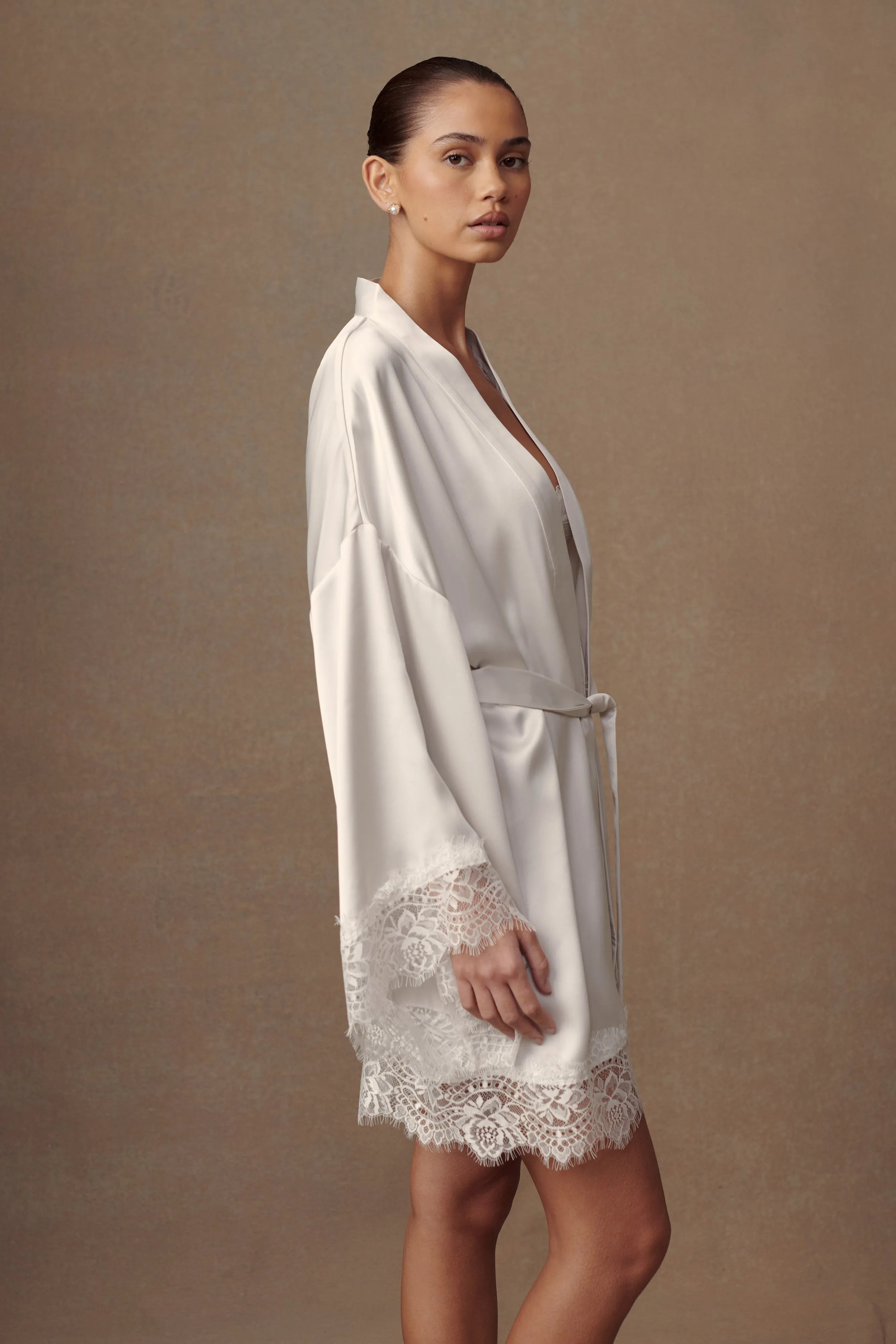 Annabeth Lace Trim Bridal Robe - White sold by Meshki product image thumbnail 4
