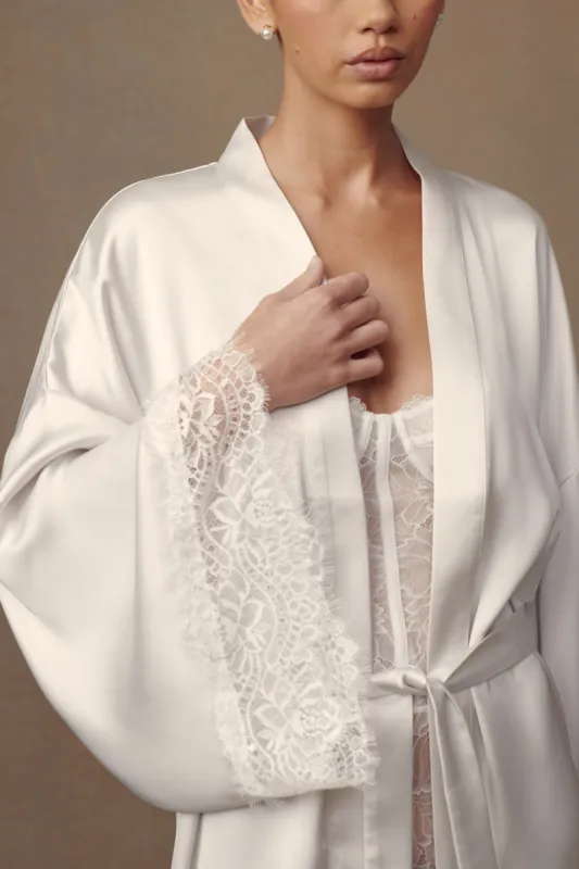 Annabeth Lace Trim Bridal Robe - White sold by Meshki