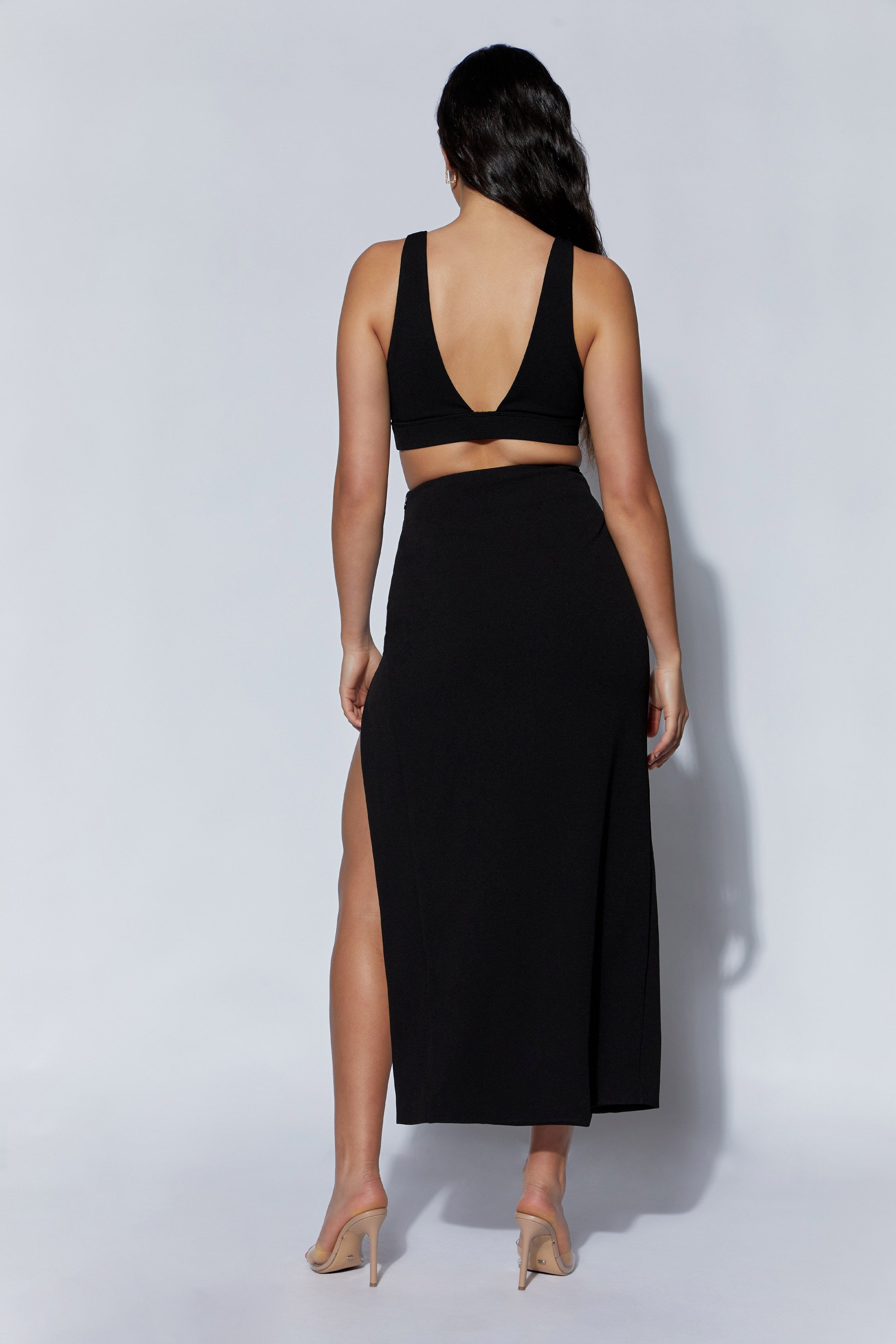 Arla High Waist Thigh Split Crepe Maxi Skirt - Black sold by Meshki product image thumbnail 3