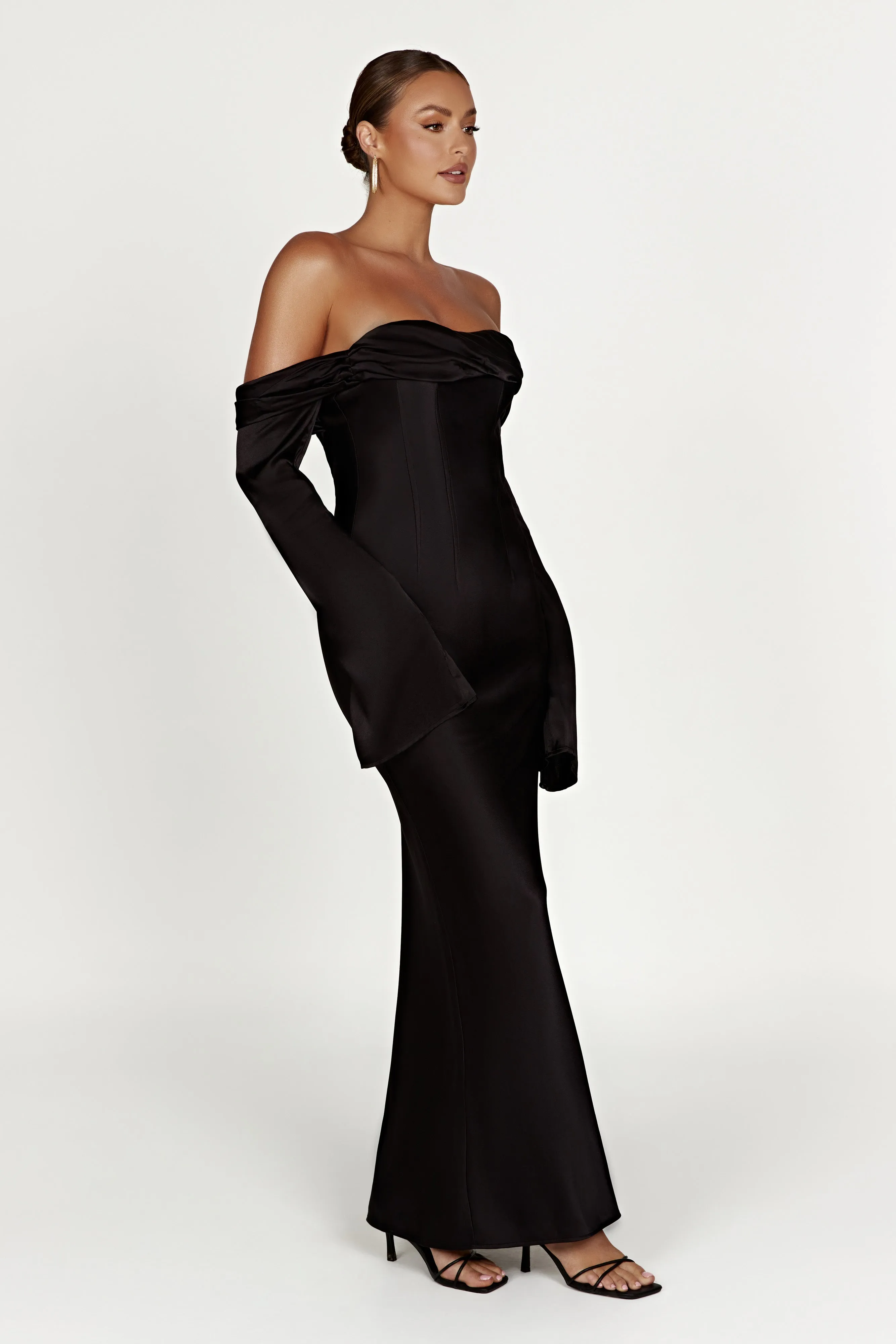 Giselle Off Shoulder Cowl Neck Maxi Dress - Black sold by Meshki product image thumbnail 5
