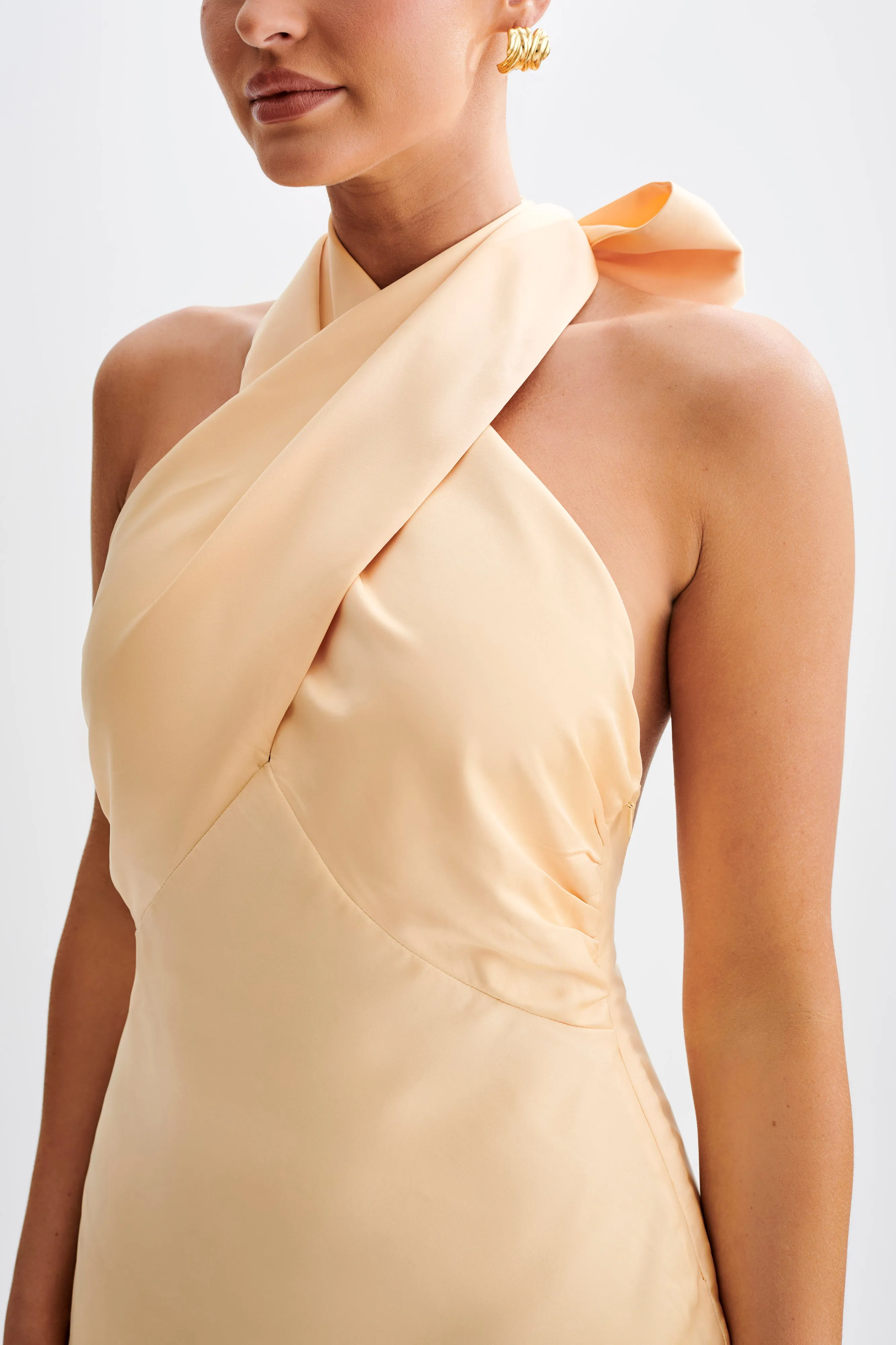 Francine Satin Halter Mini Dress - Peach sold by Meshki product image thumbnail 3