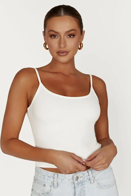 Alexis Ribbed Cami Longline Top - White sold by Meshki