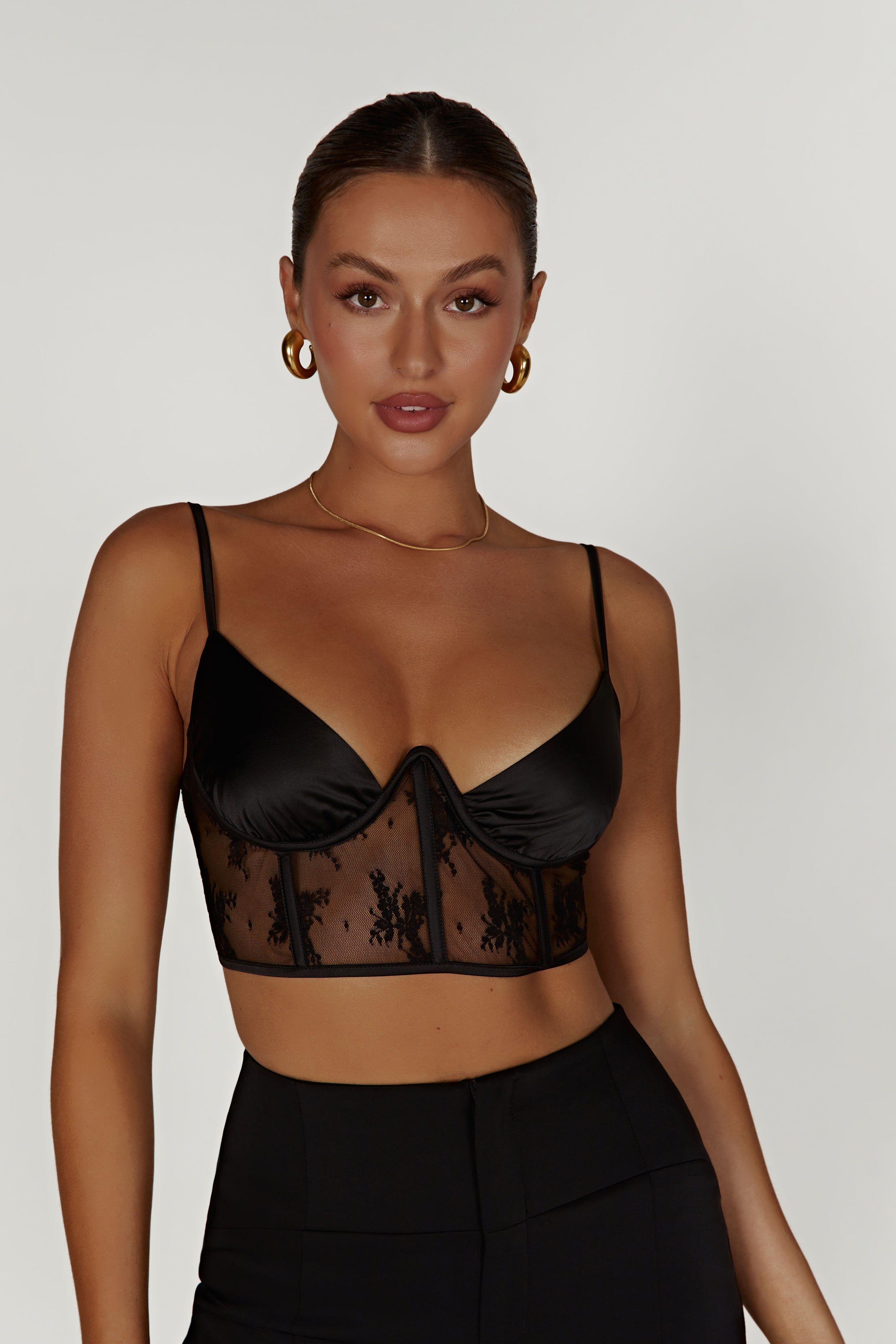 Hattie Satin And Lace Corset Top - Black sold by Meshki product image thumbnail 5