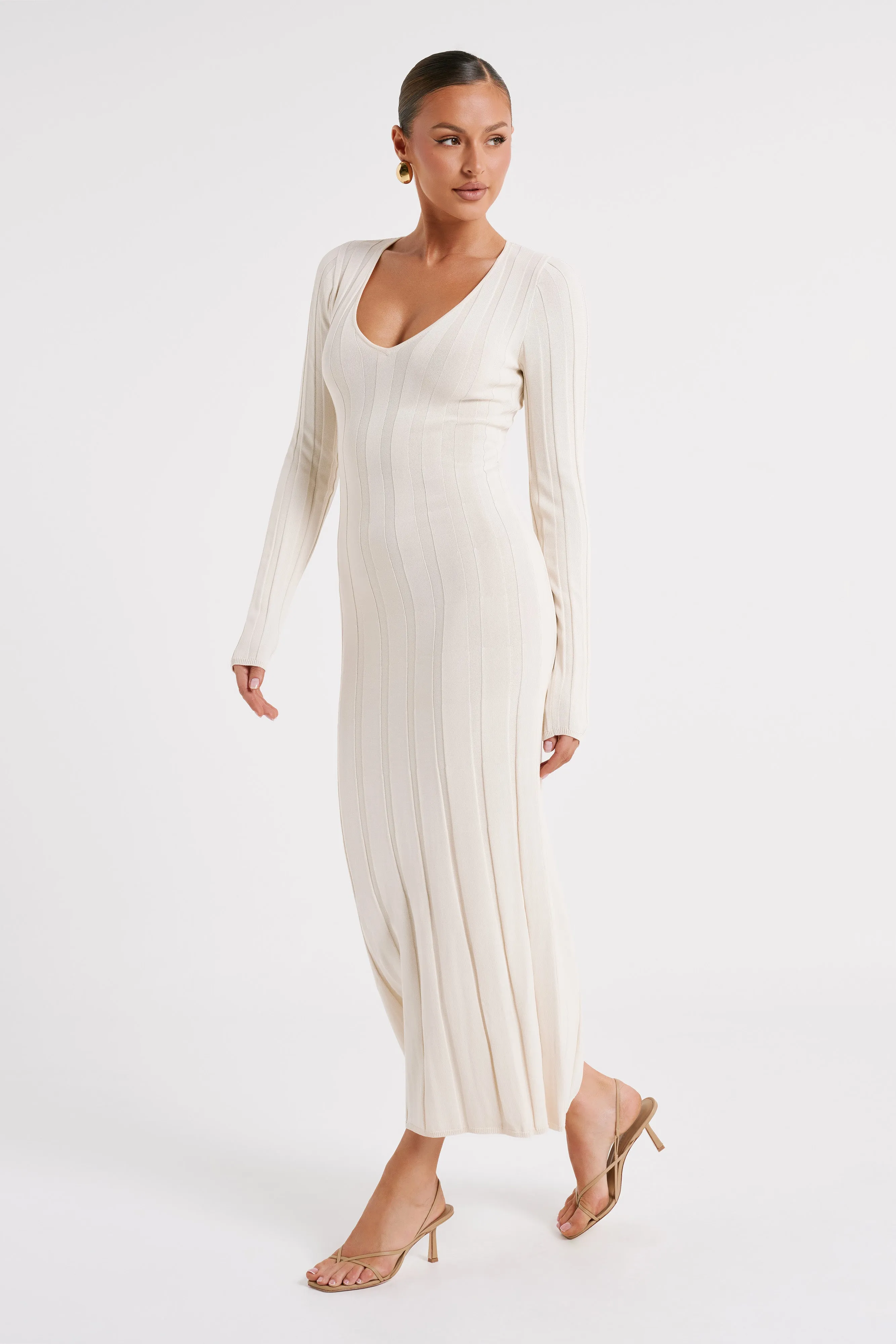 Ciara Ribbed Maxi Dress - Ivory sold by Meshki product image thumbnail 4