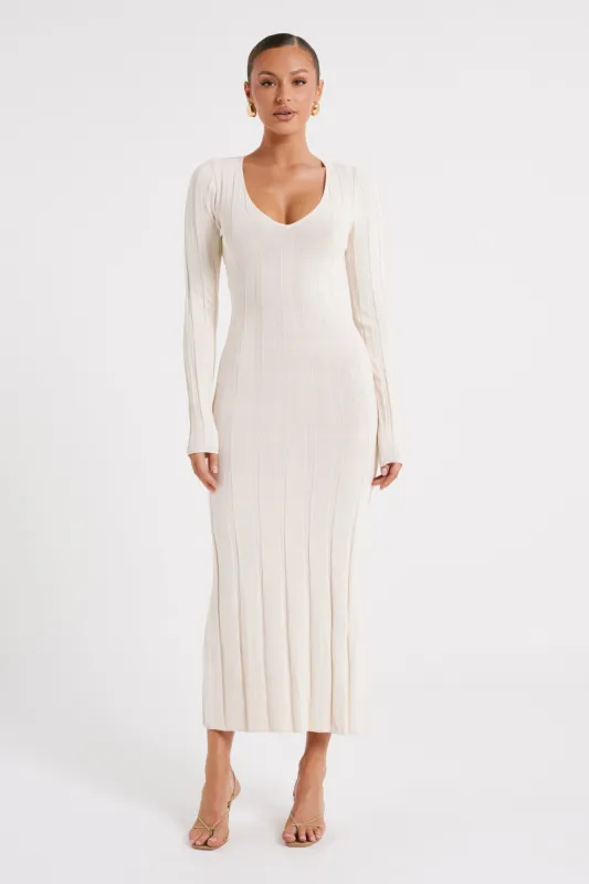 Ciara Ribbed Maxi Dress - Ivory sold by Meshki