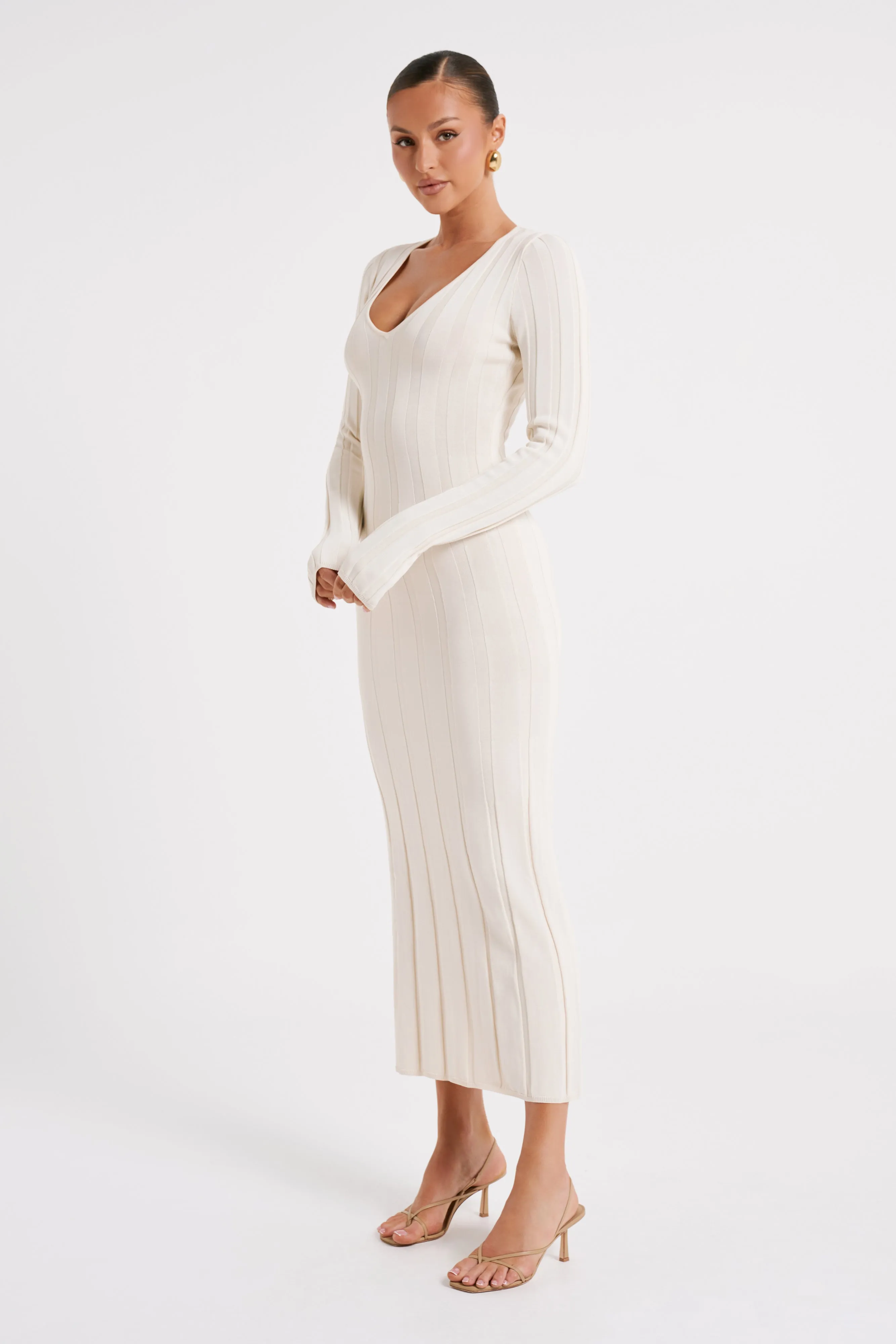 Ciara Ribbed Maxi Dress - Ivory sold by Meshki product image thumbnail 5