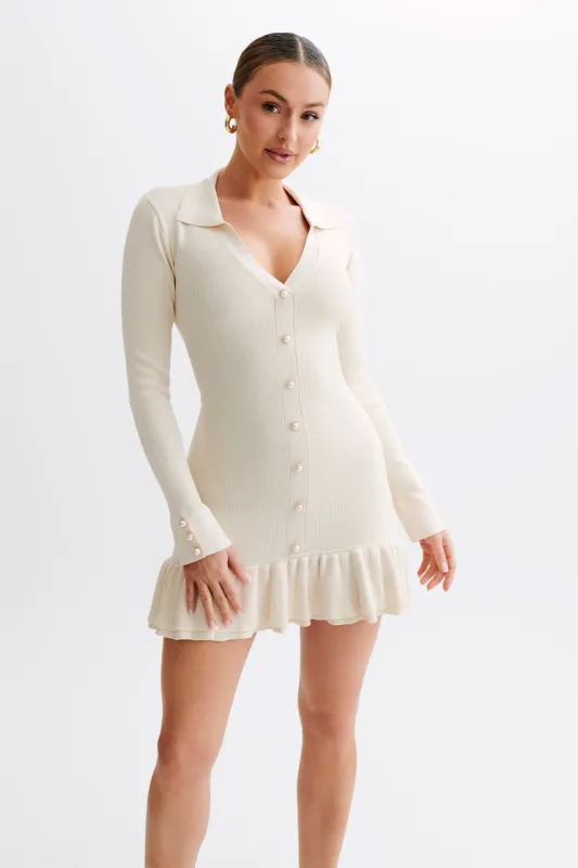 Pareesa Contrast Frill Mini Dress - Cream sold by Meshki