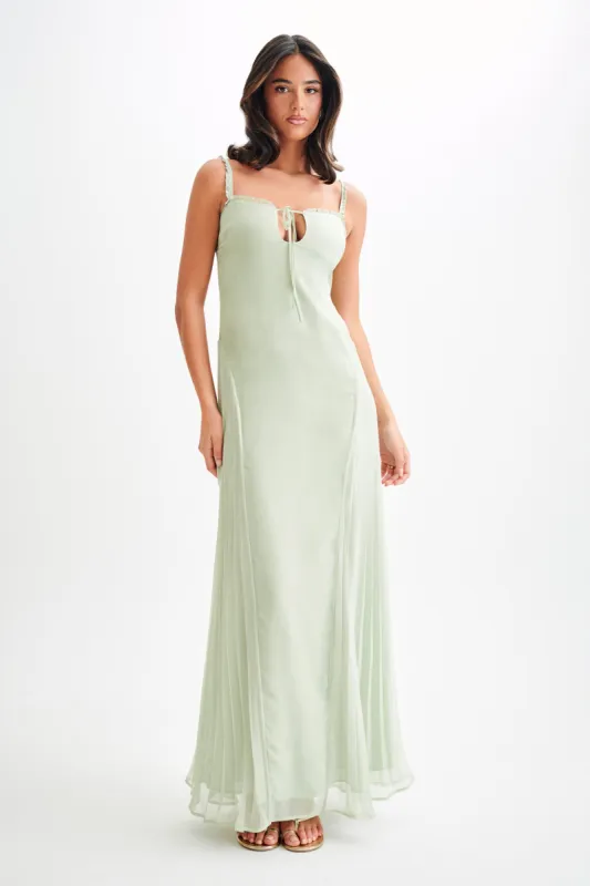 Saira Chiffon Maxi Dress - Pastel Green sold by Meshki