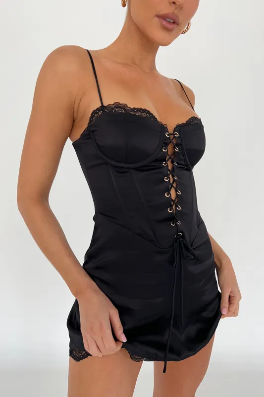 Kalila Corset Mini Dress - Black sold by Meshki