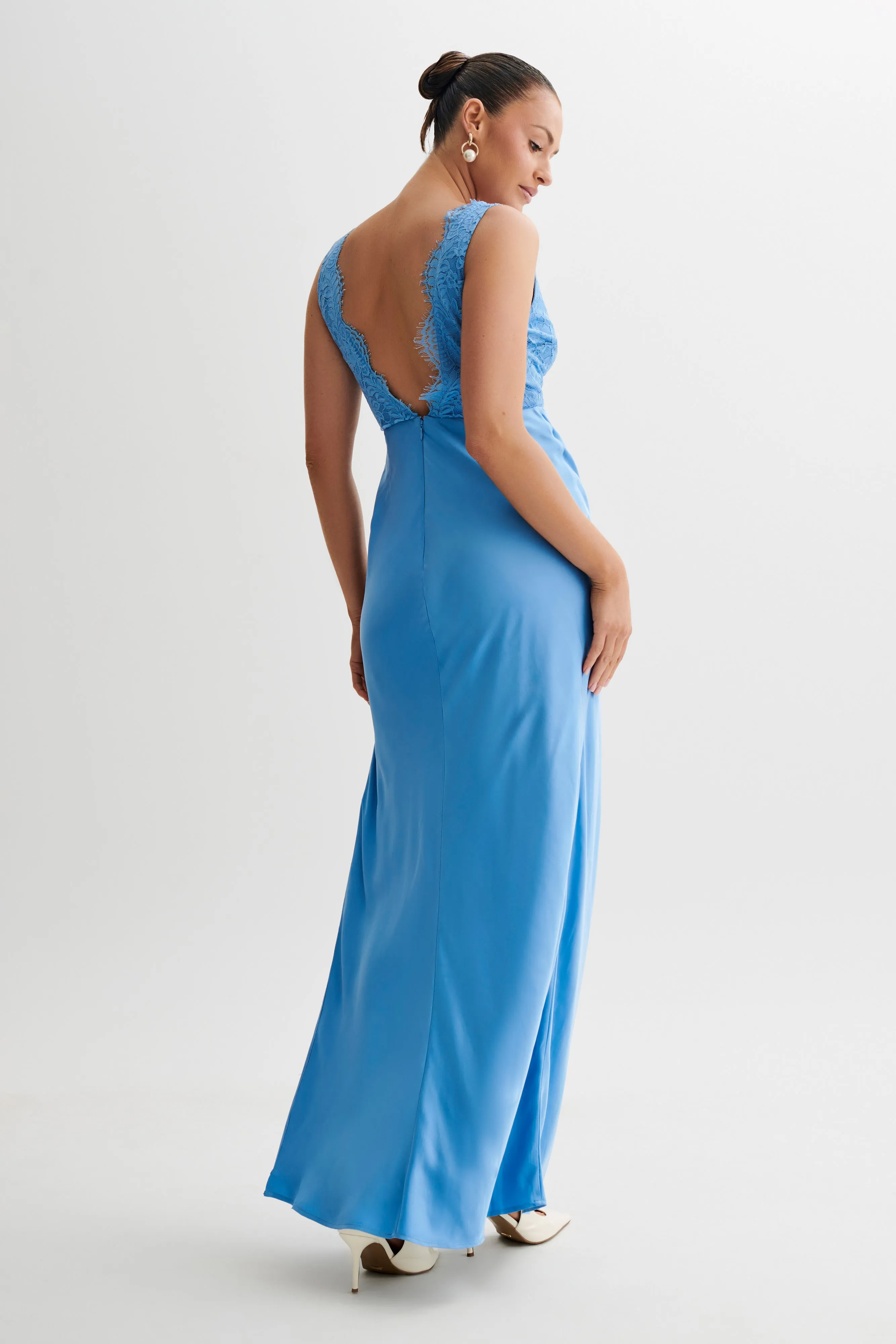 Ricci Satin And Lace Maxi Dress - Iris Blue sold by Meshki product image thumbnail 3