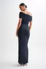 Cassandra Off Shoulder Slinky Maxi Dress - Black sold by Meshki